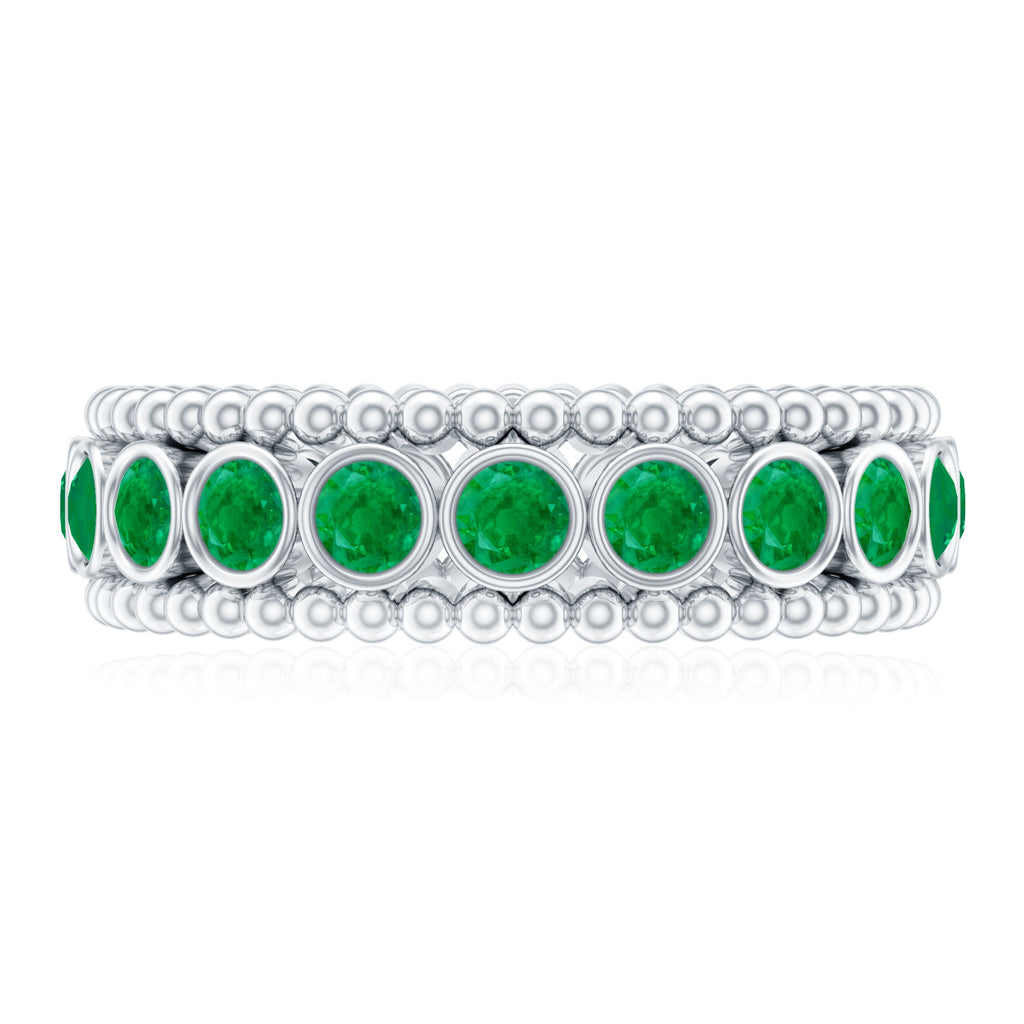 Emerald Wedding Band – Vintage Bezel Setting Ring with AAA Quality Emeralds