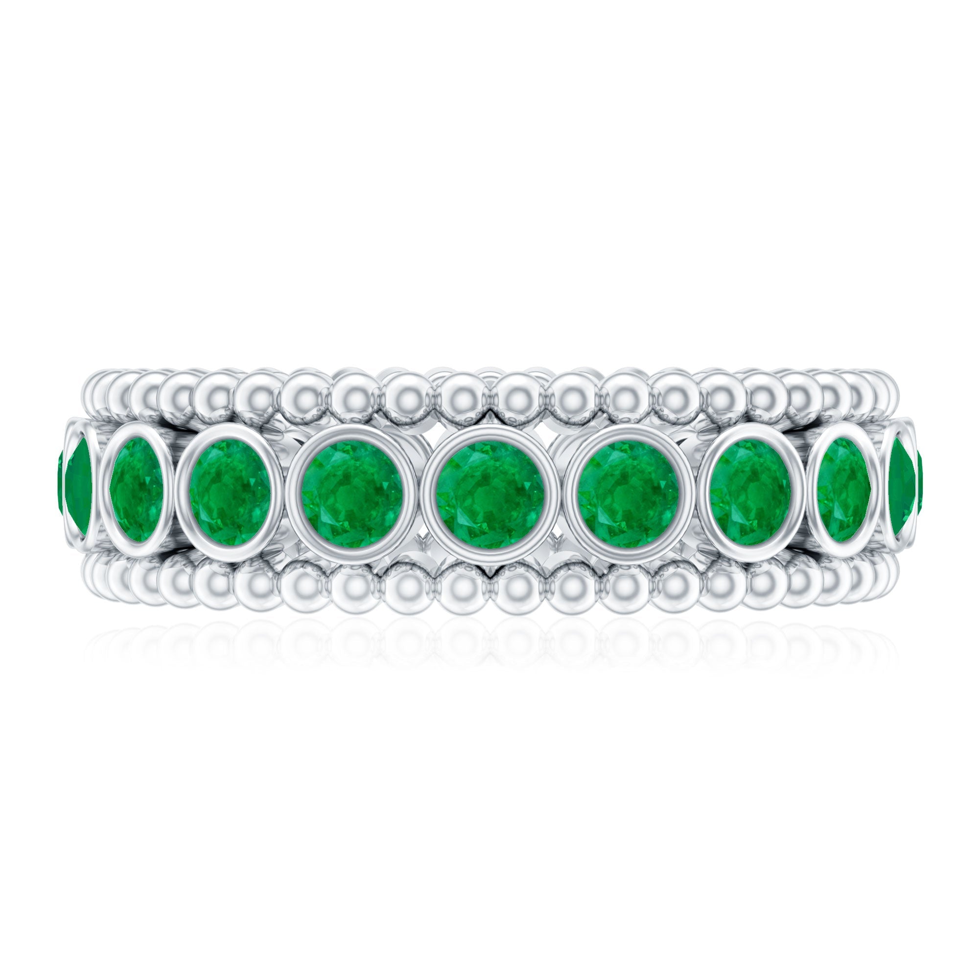 Emerald Wedding Band – Vintage Bezel Setting Ring with AAA Quality Emeralds