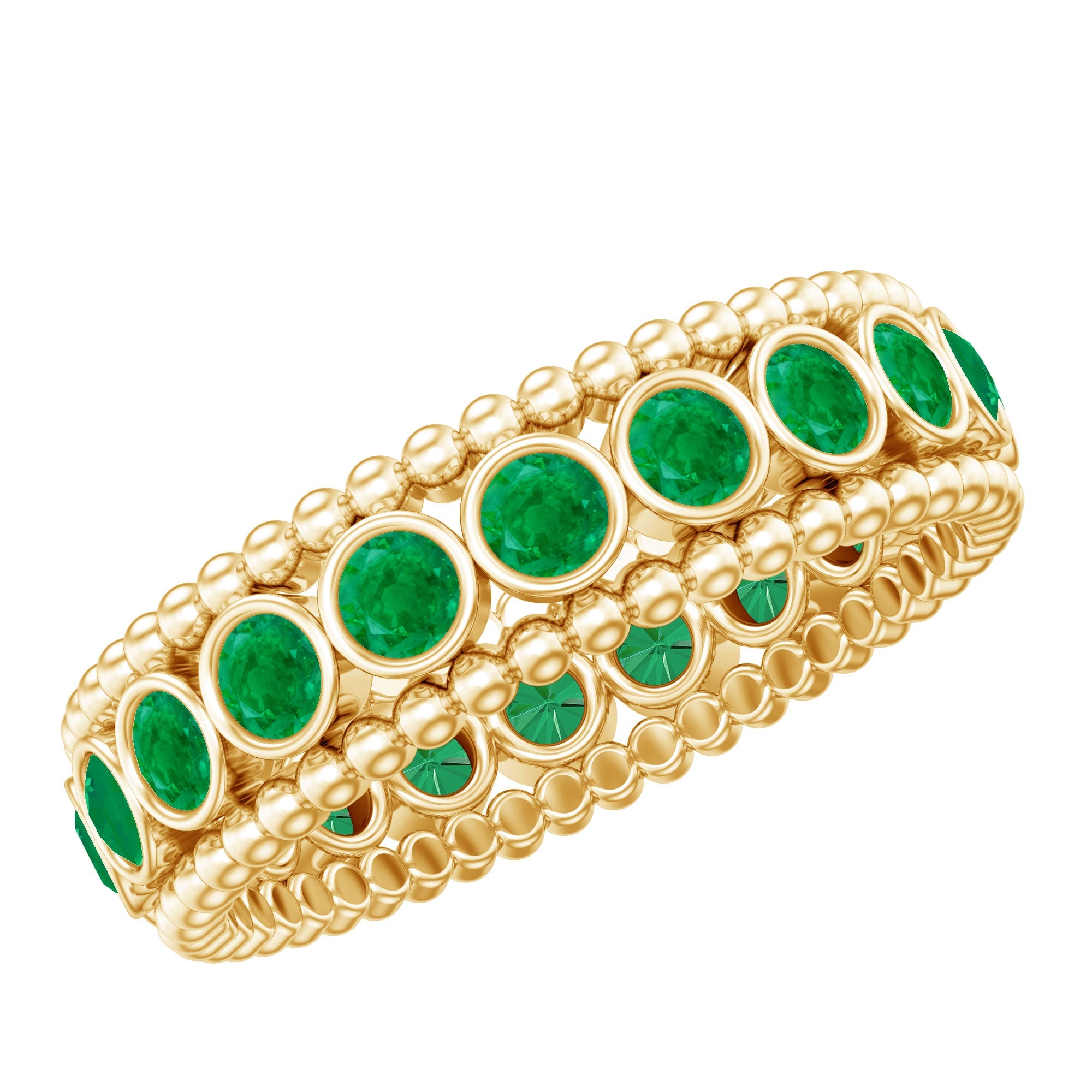 Emerald Wedding Band – Vintage Bezel Setting Ring with AAA Quality Emeralds