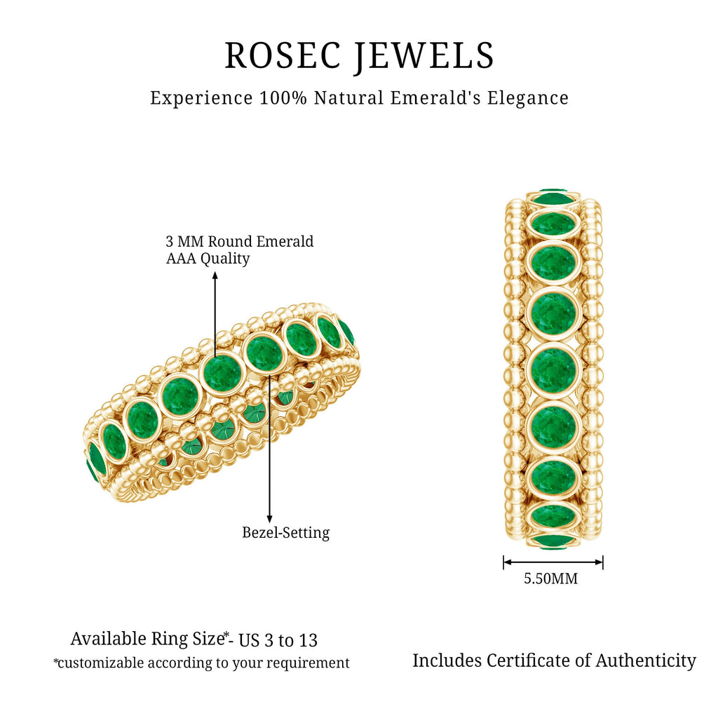 Emerald Wedding Band – Vintage Bezel Setting Ring with AAA Quality Emeralds
