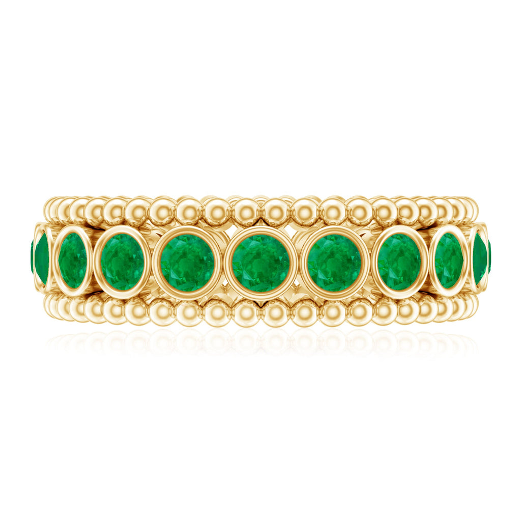 Emerald Wedding Band – Vintage Bezel Setting Ring with AAA Quality Emeralds