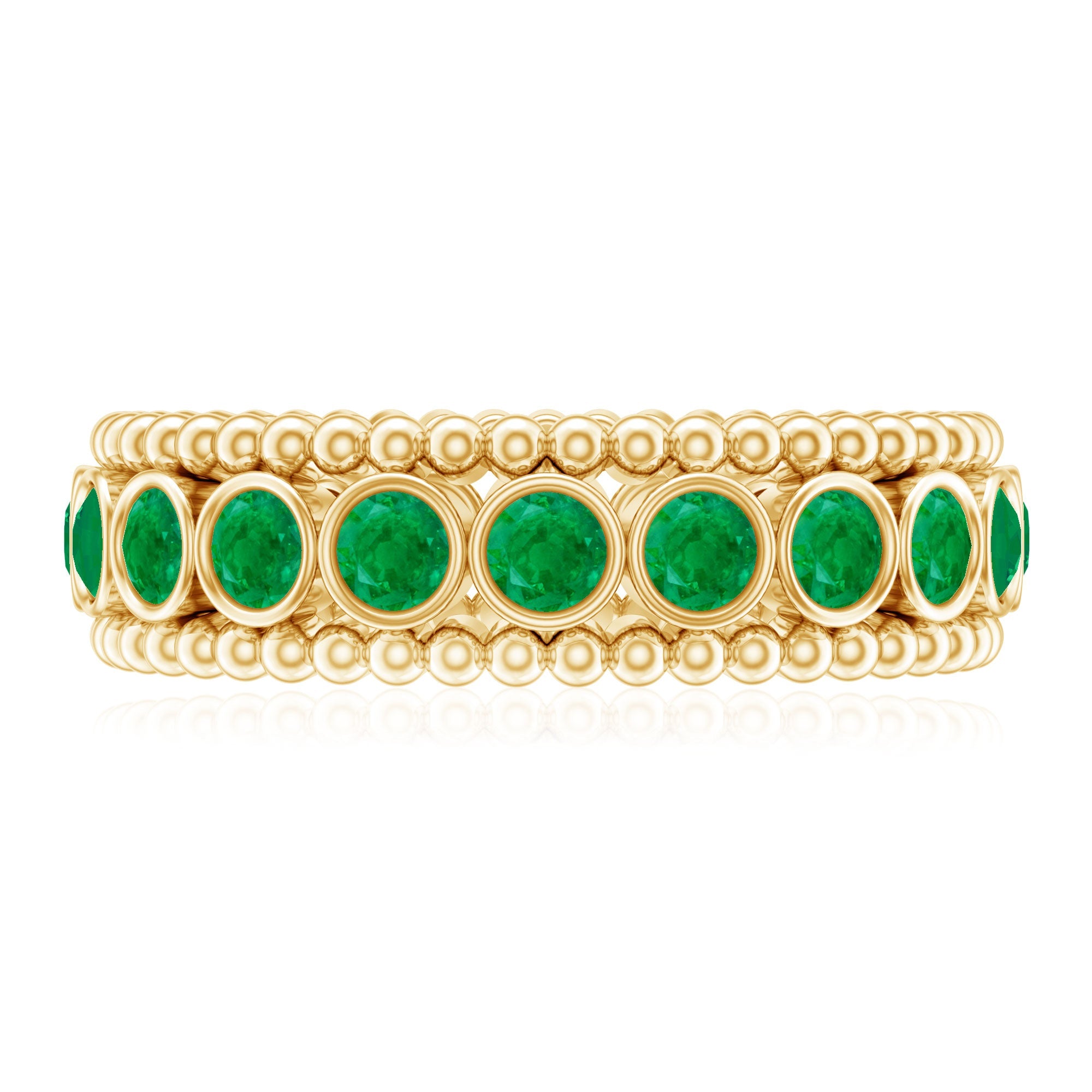 Emerald Wedding Band – Vintage Bezel Setting Ring with AAA Quality Emeralds