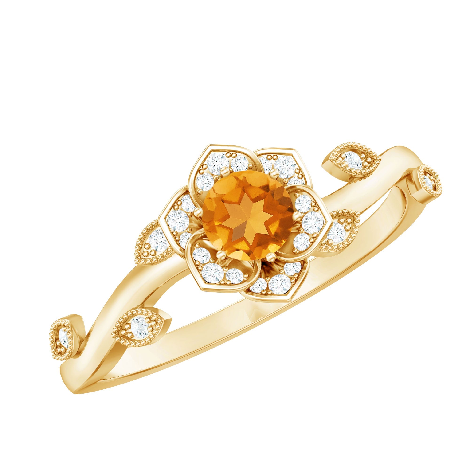 Citrine Flower Engagement Ring – Natural Citrine Ring With Diamond Accents