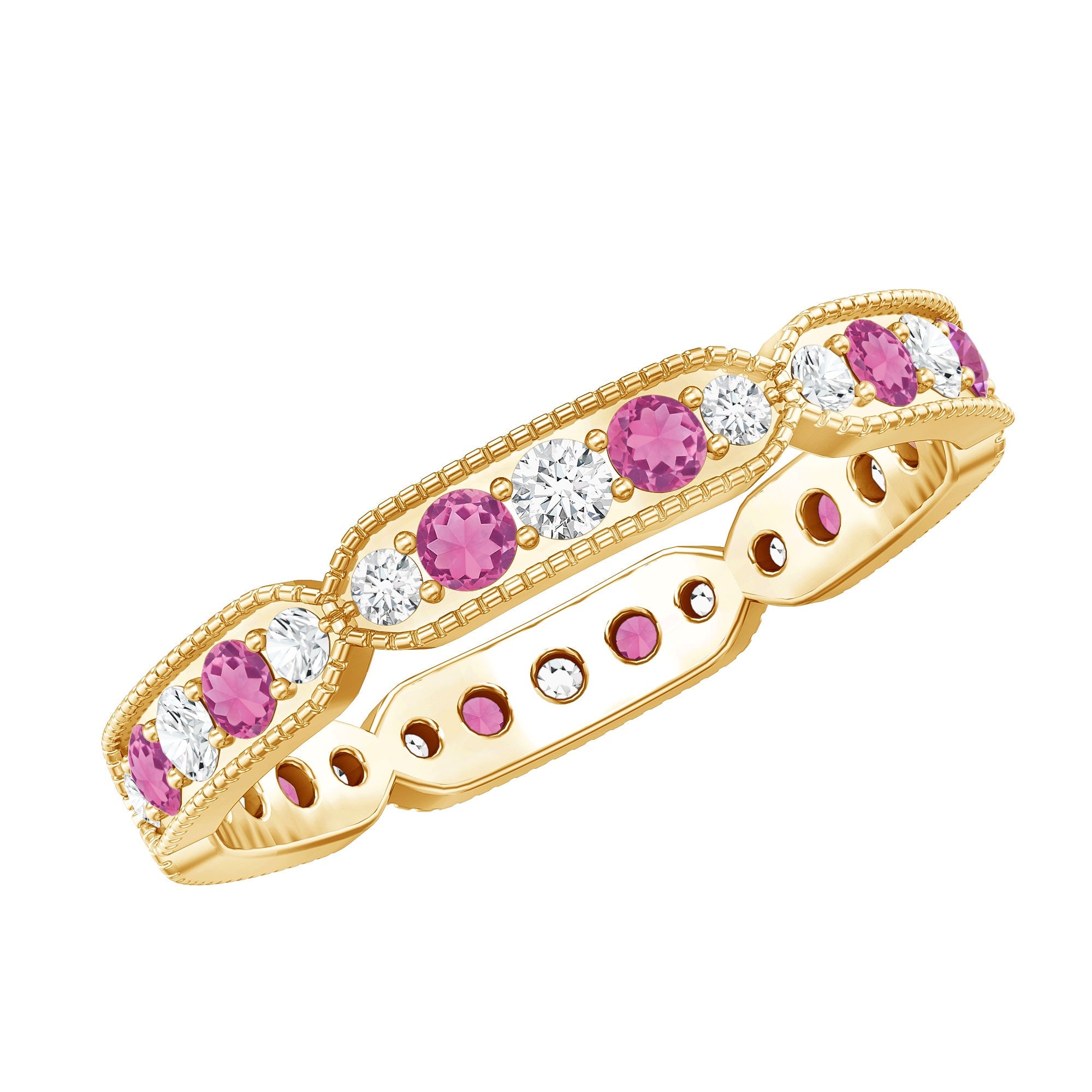 Pink Tourmaline Eternity Ring – Diamond Eternity Band With Vintage Milgrain Detailing