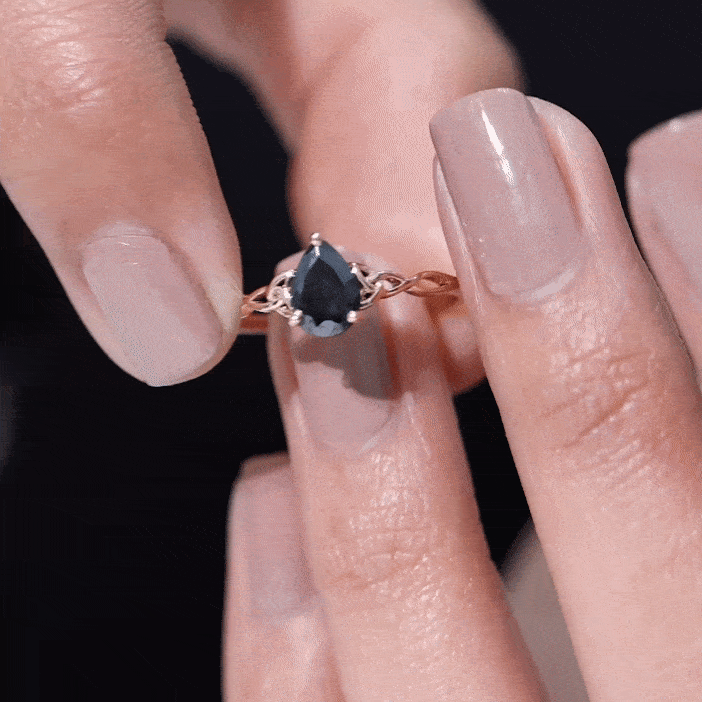 Solitaire Pear Cut Black Onyx Engagement Ring with Celtic Band