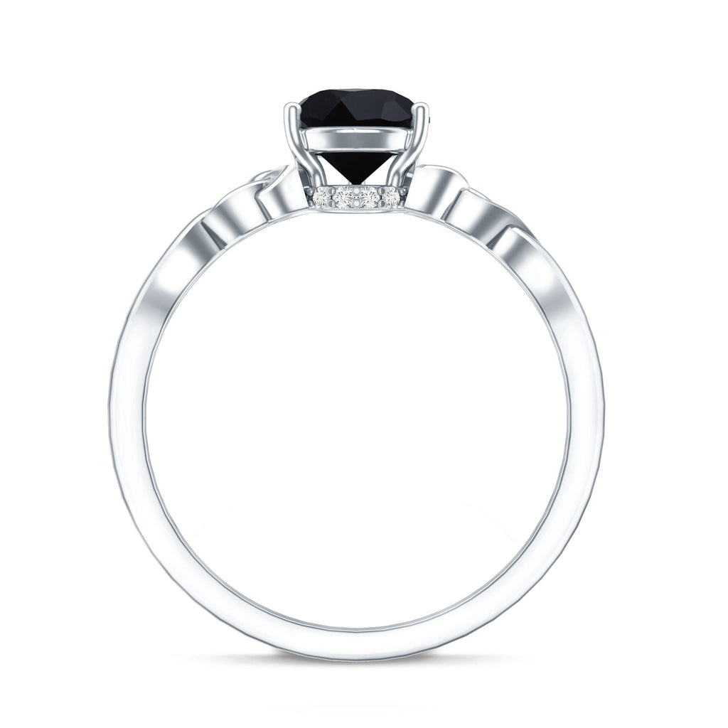 Solitaire Pear Cut Black Onyx Engagement Ring with Celtic Band
