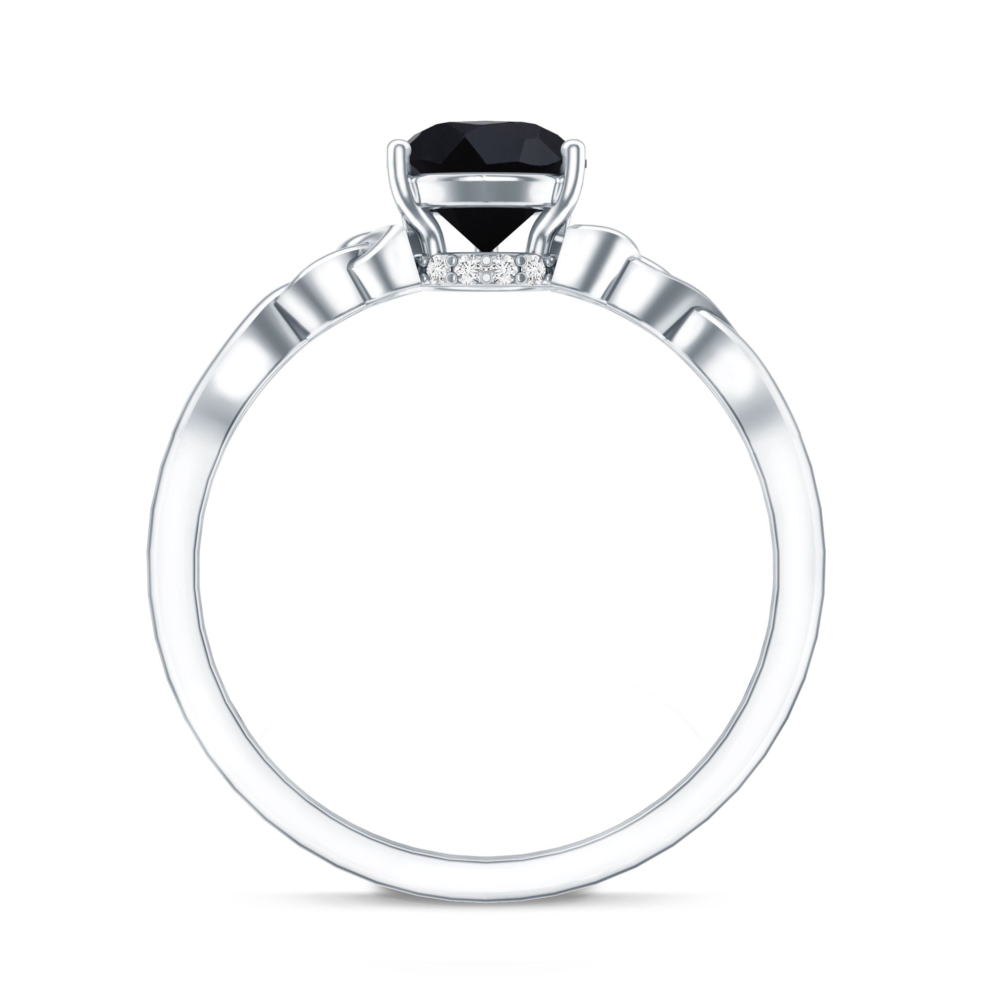 Solitaire Pear Cut Black Onyx Engagement Ring with Celtic Band