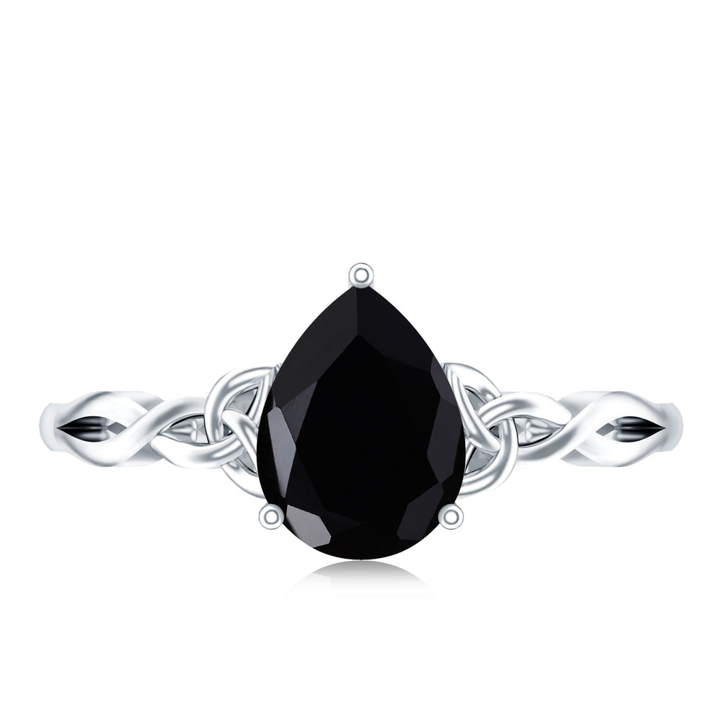 Solitaire Pear Cut Black Onyx Engagement Ring with Celtic Band