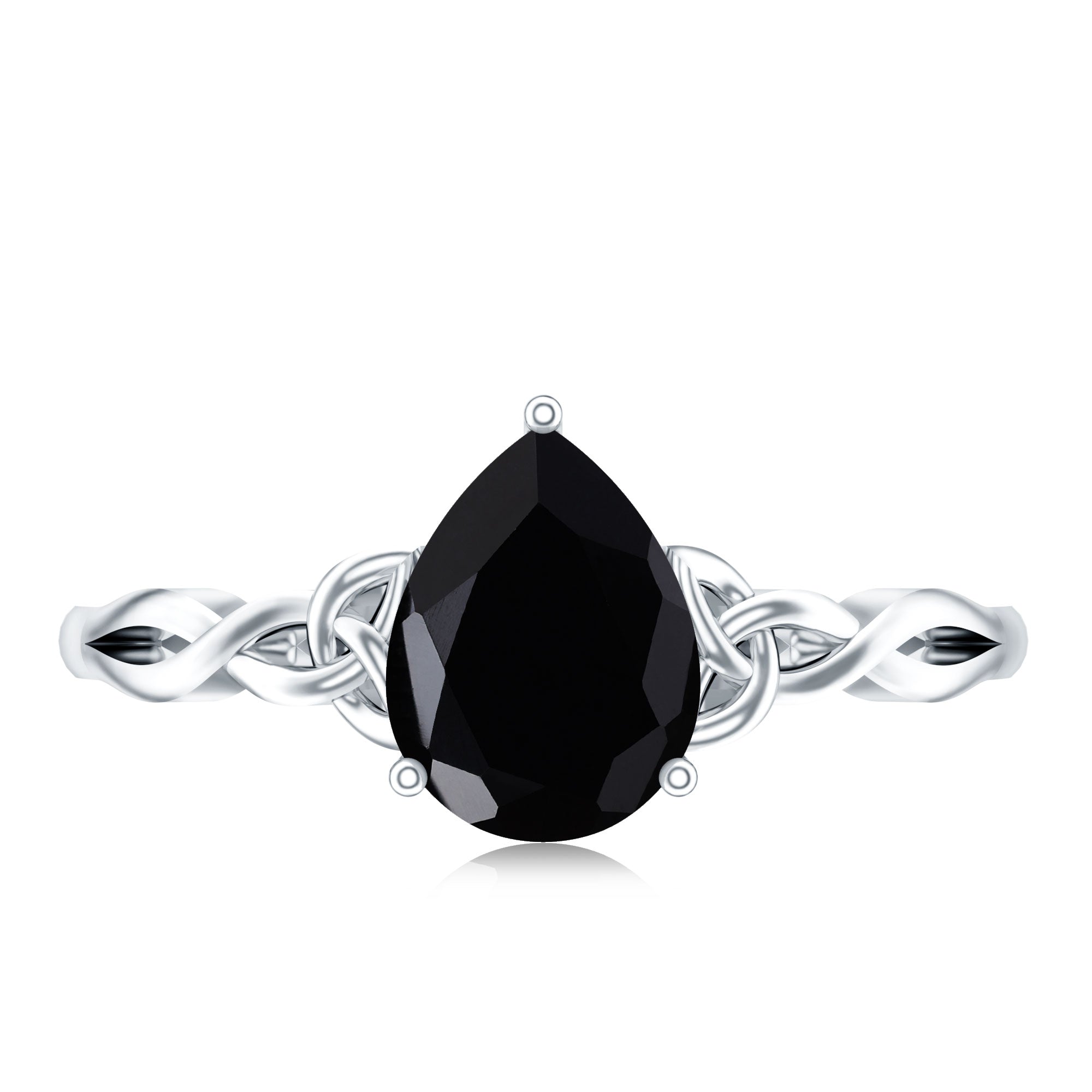 Solitaire Pear Cut Black Onyx Engagement Ring with Celtic Band