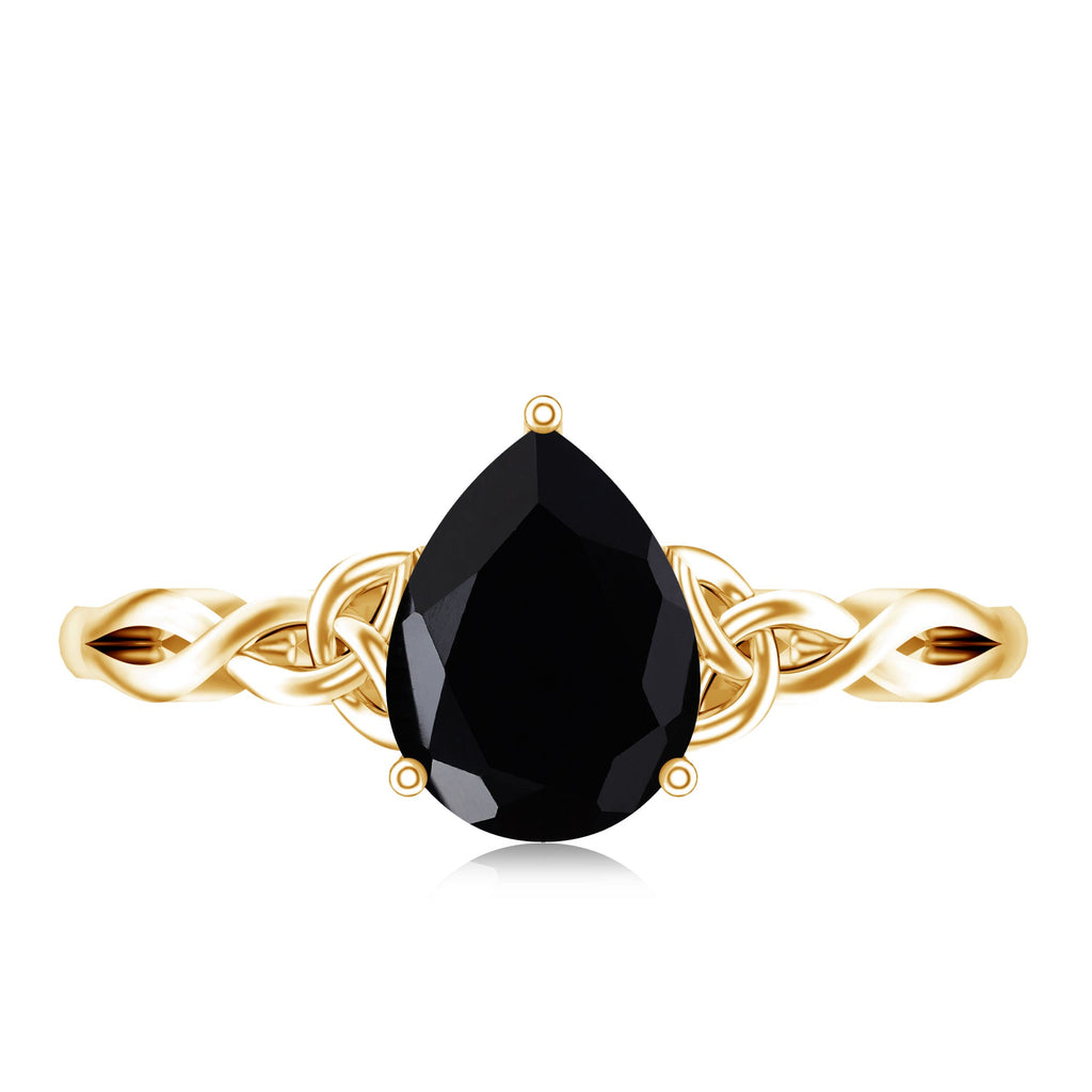 Solitaire Pear Cut Black Onyx Engagement Ring with Celtic Band