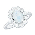 Moonstone Engagement Ring - Oval Blue Moonstone With Moissanite Halo Band