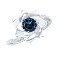 Flower Inspired London Blue Topaz Rose Engagement Ring with Diamond