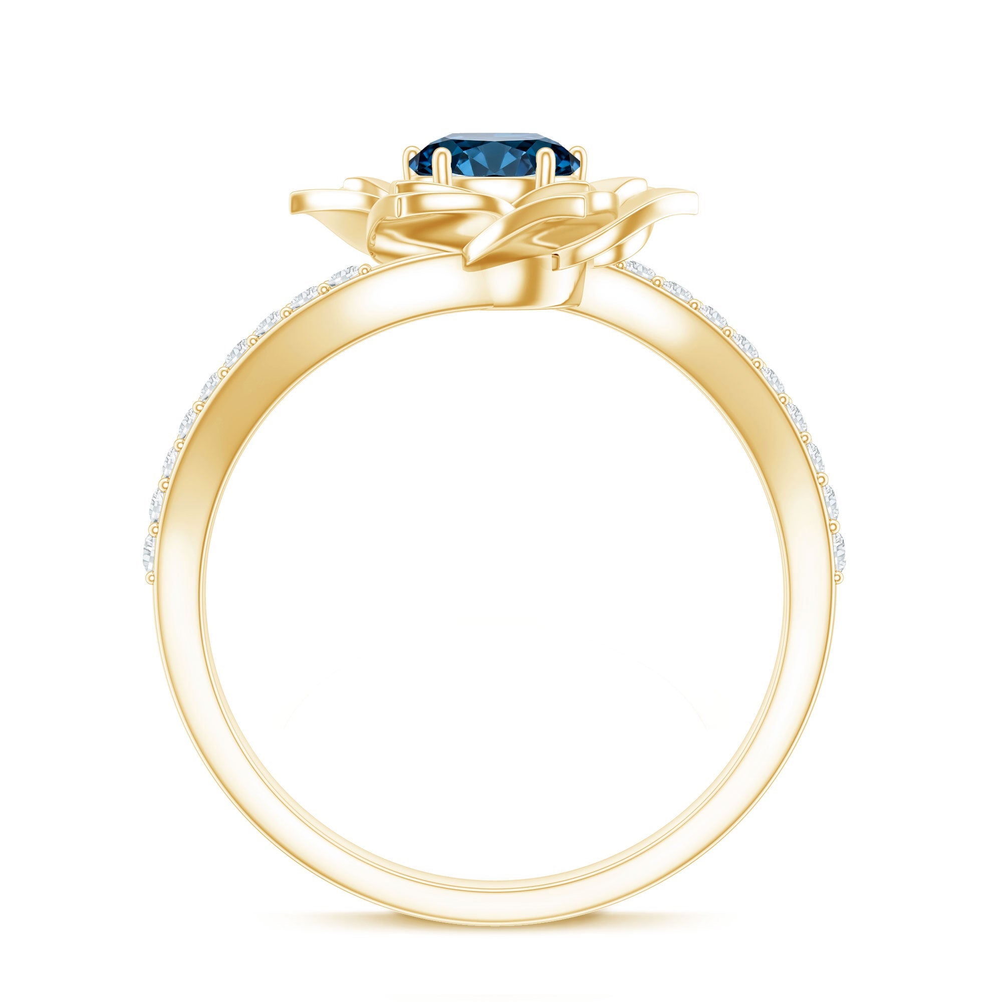 Flower Inspired London Blue Topaz Rose Engagement Ring with Diamond