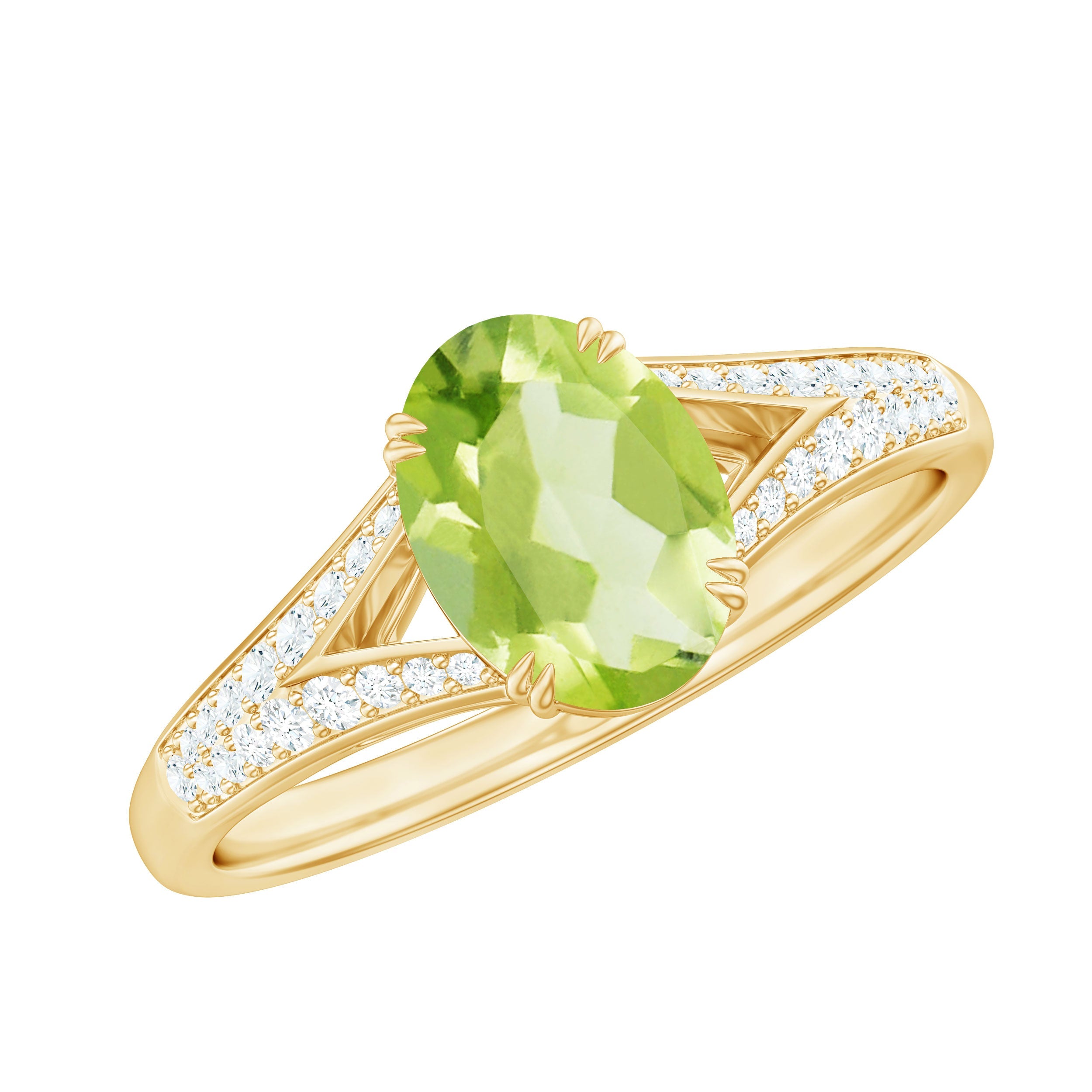Peridot Engagement Ring - 1 Carat Oval Cut Natural Peridot with Diamond Split Shank Band