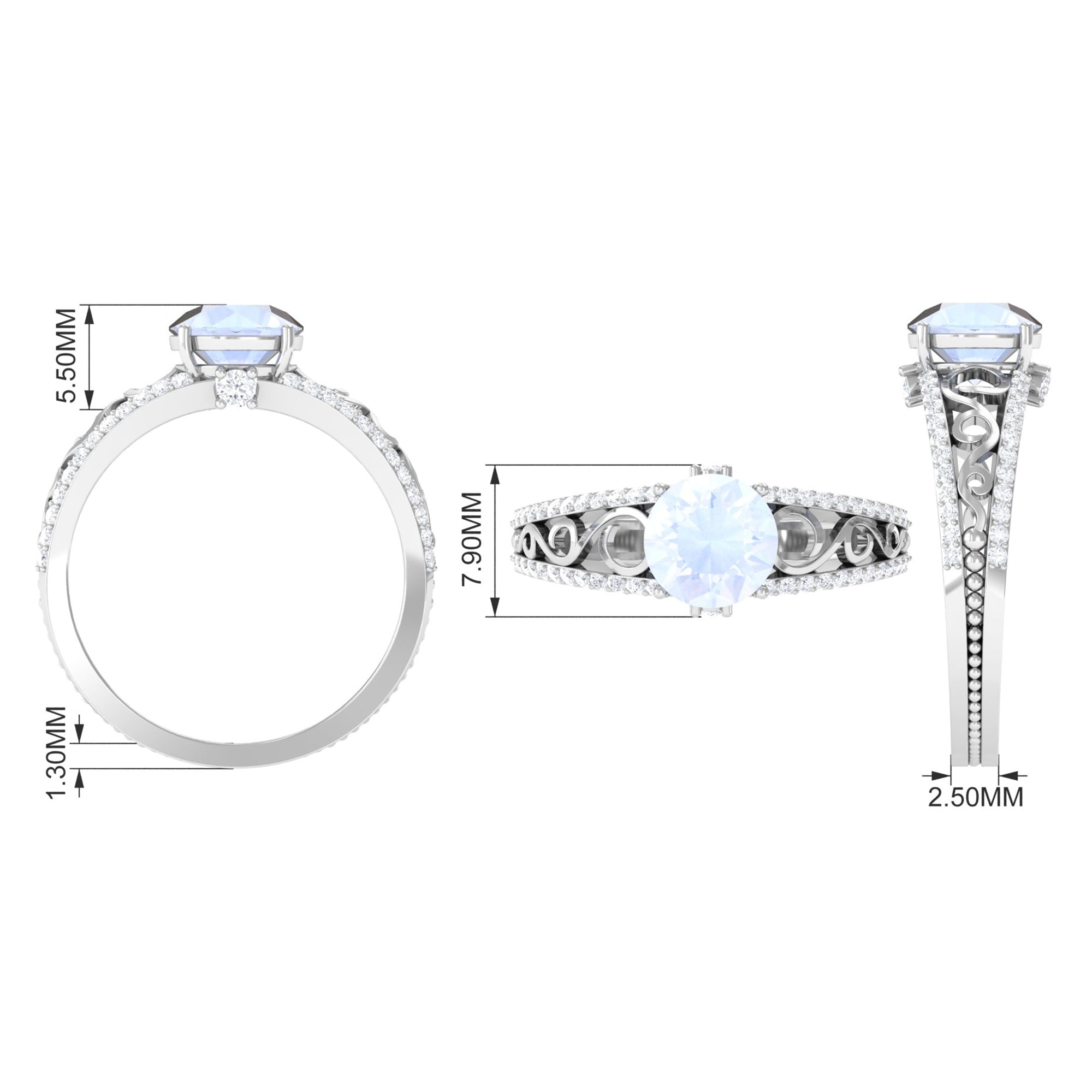 0.8 Carat Designer Moonstone Solitaire Engagement Ring with Diamond