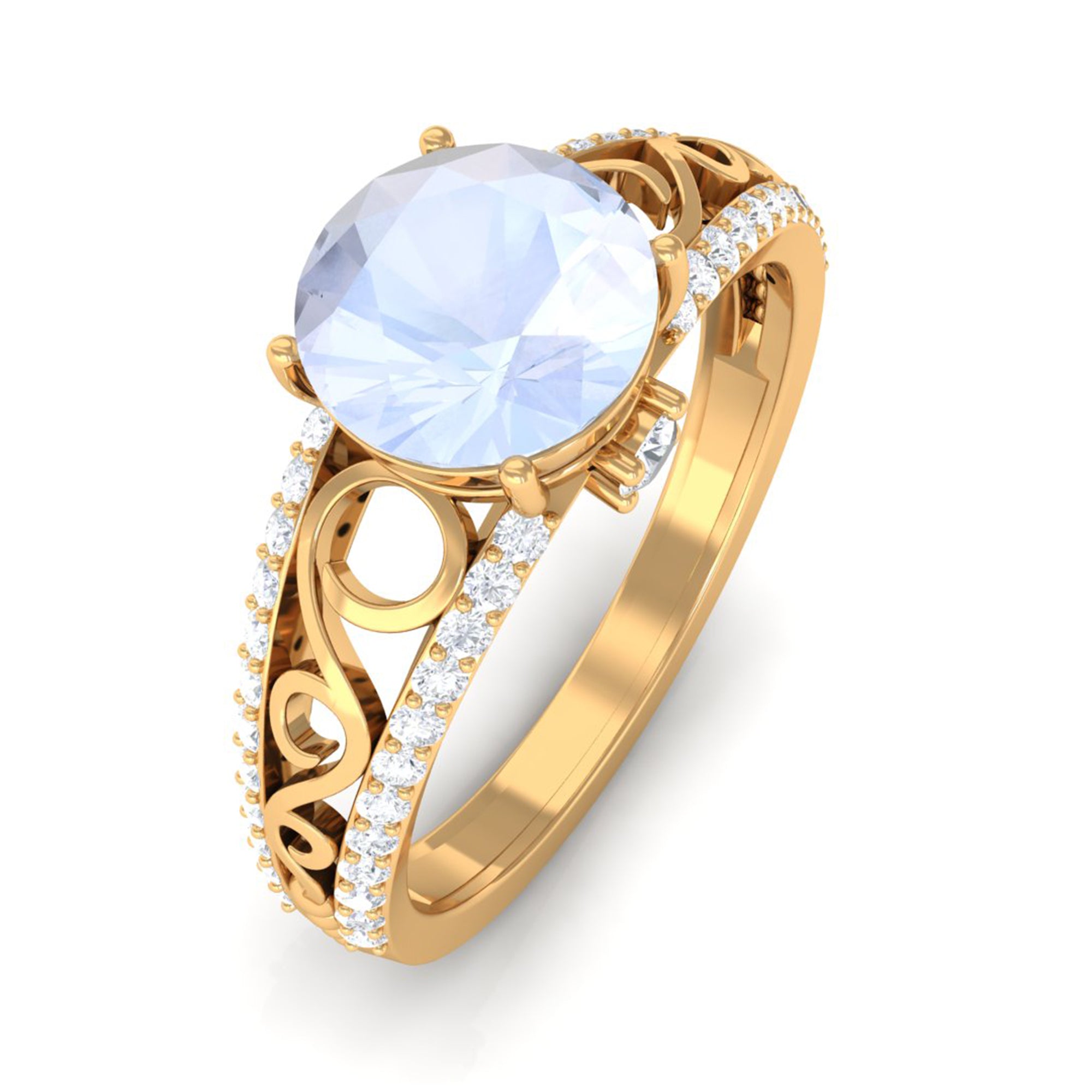 0.8 Carat Designer Moonstone Solitaire Engagement Ring with Diamond