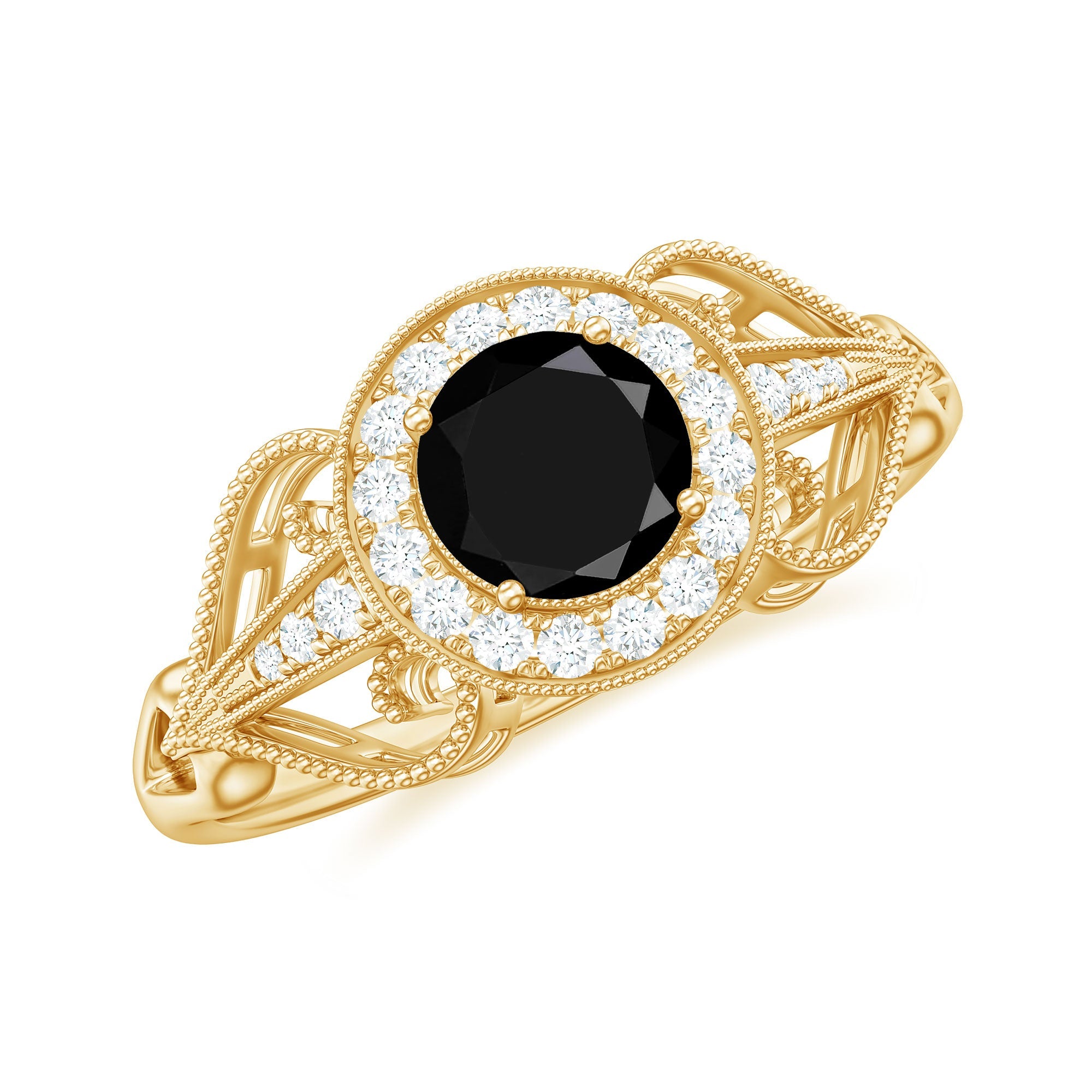 Vintage Inspired Black Spinel and Diamond Engagement Ring