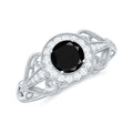 0.4 Carat Round Black Onyx Vintage Engagement Ring with Diamond Halo