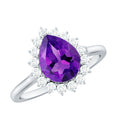 Natural 1 Carat Amethyst Pear Shaped Engagement Ring with Diamond Halo