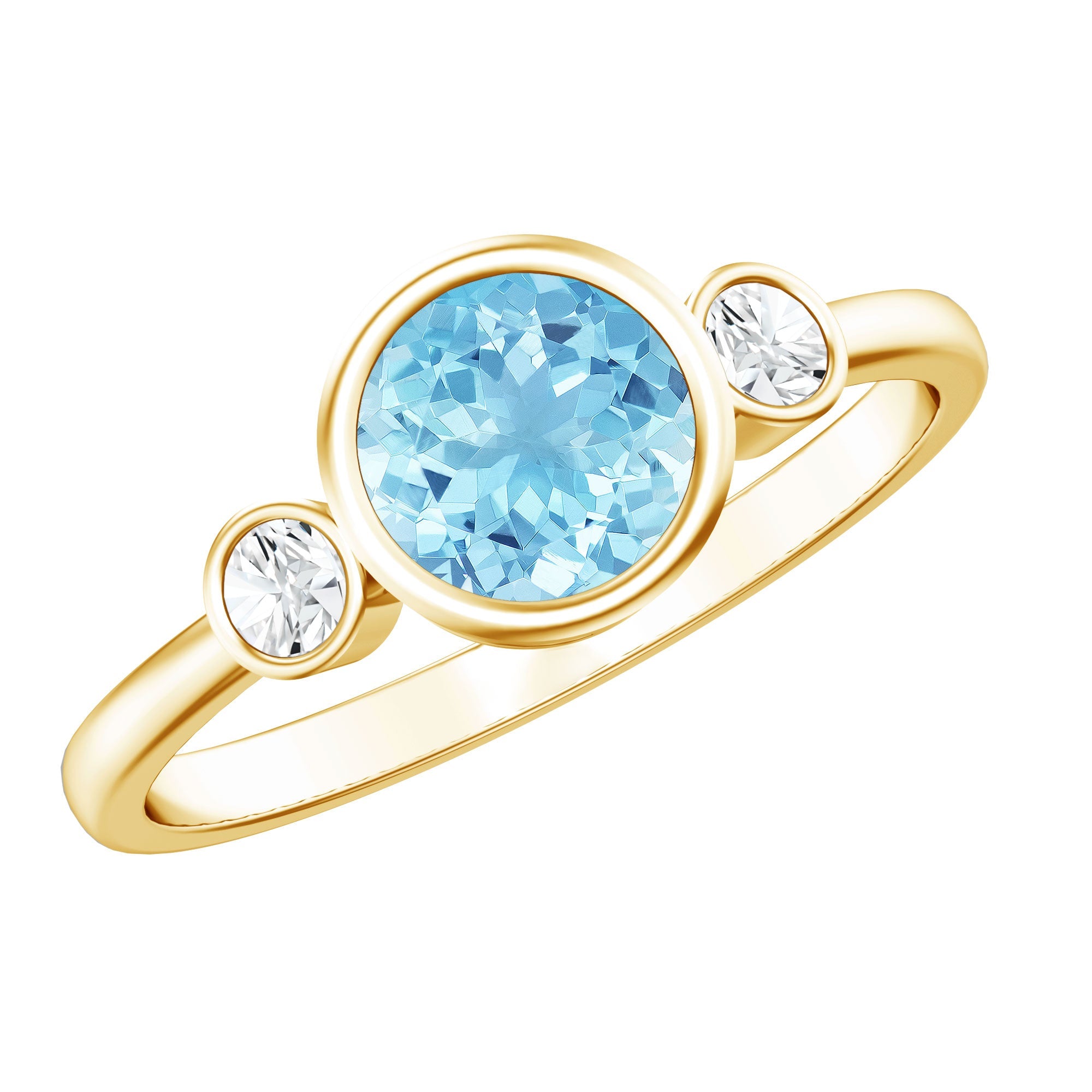 Aquamarine Engagement Ring – 6MM Round Cut Bezel Set Solitaire Bridal Band