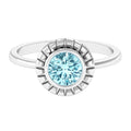 Aquamarine Solitaire Ring – Bezel Set Round Blue Gemstone Engagement Band