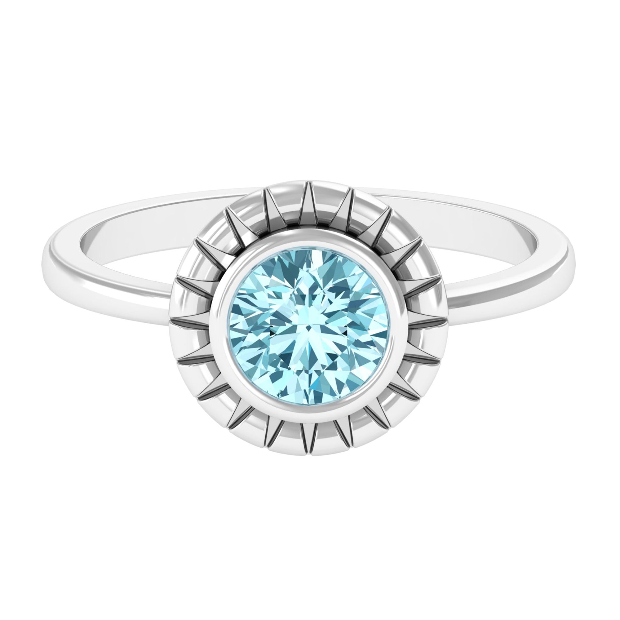 Aquamarine Solitaire Ring – Bezel Set Round Blue Gemstone Engagement Band