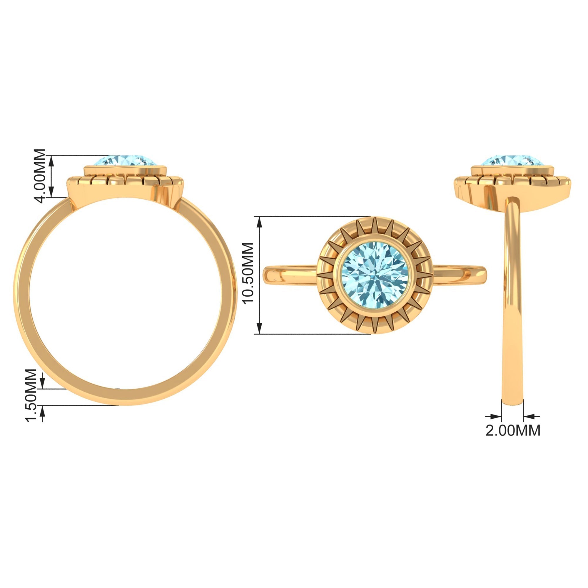 Aquamarine Solitaire Ring – Bezel Set Round Blue Gemstone Engagement Band
