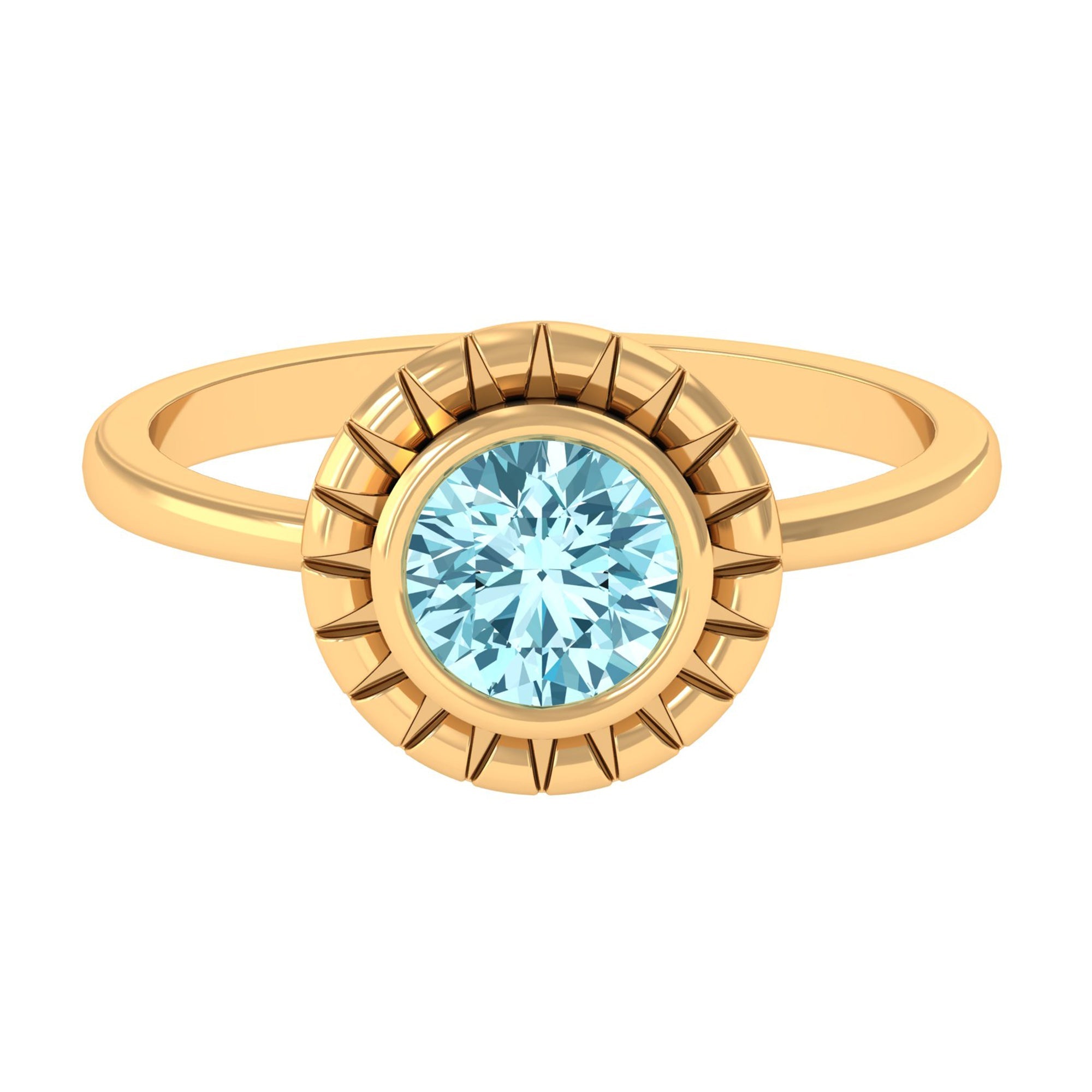Aquamarine Solitaire Ring – Bezel Set Round Blue Gemstone Engagement Band