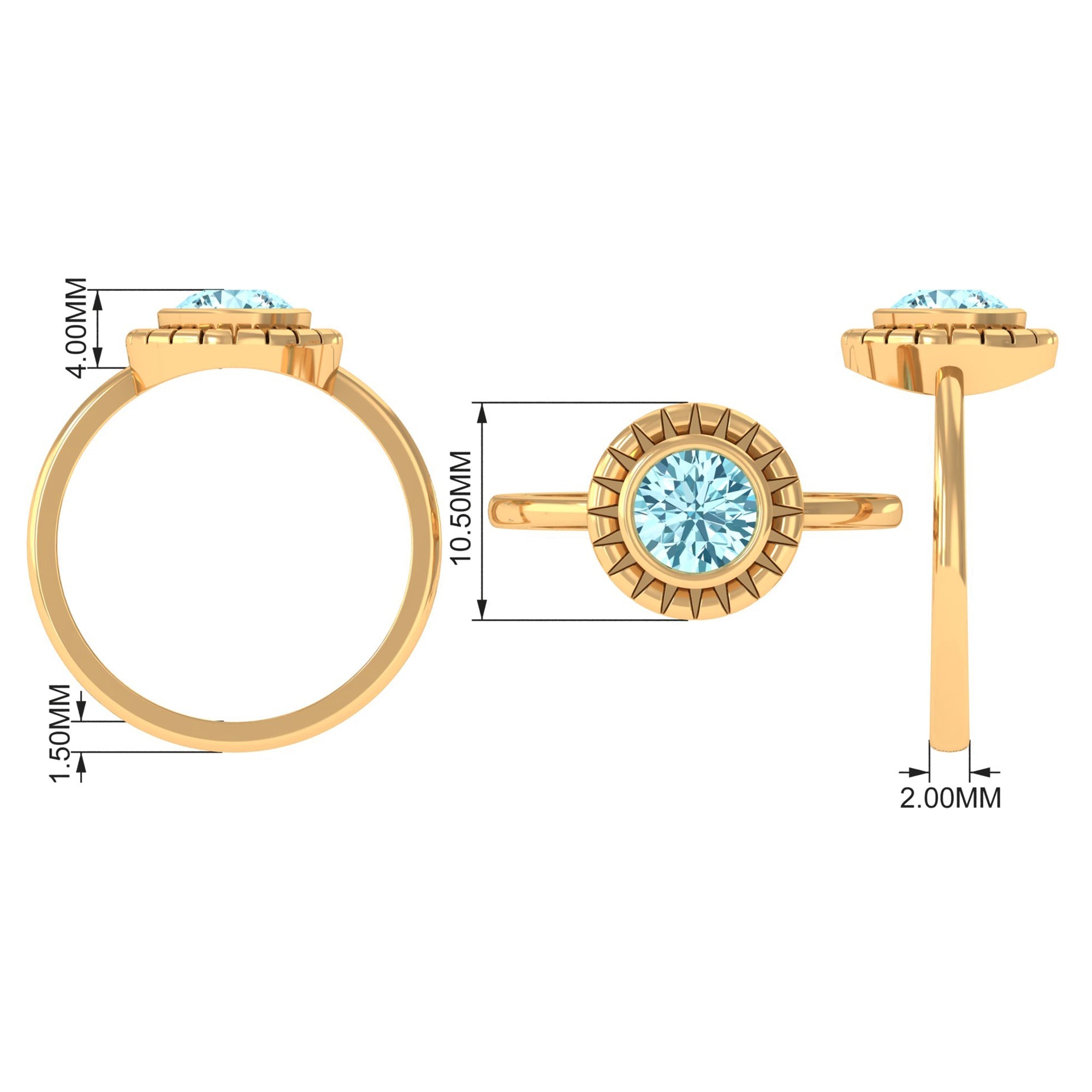 Aquamarine Solitaire Ring – Bezel Set Round Blue Gemstone Engagement Band