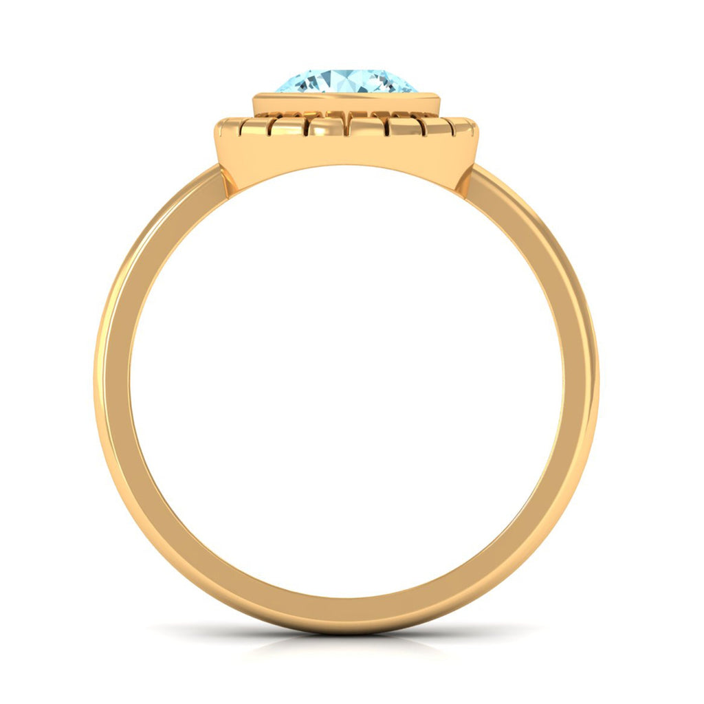 Aquamarine Solitaire Ring – Bezel Set Round Blue Gemstone Engagement Band