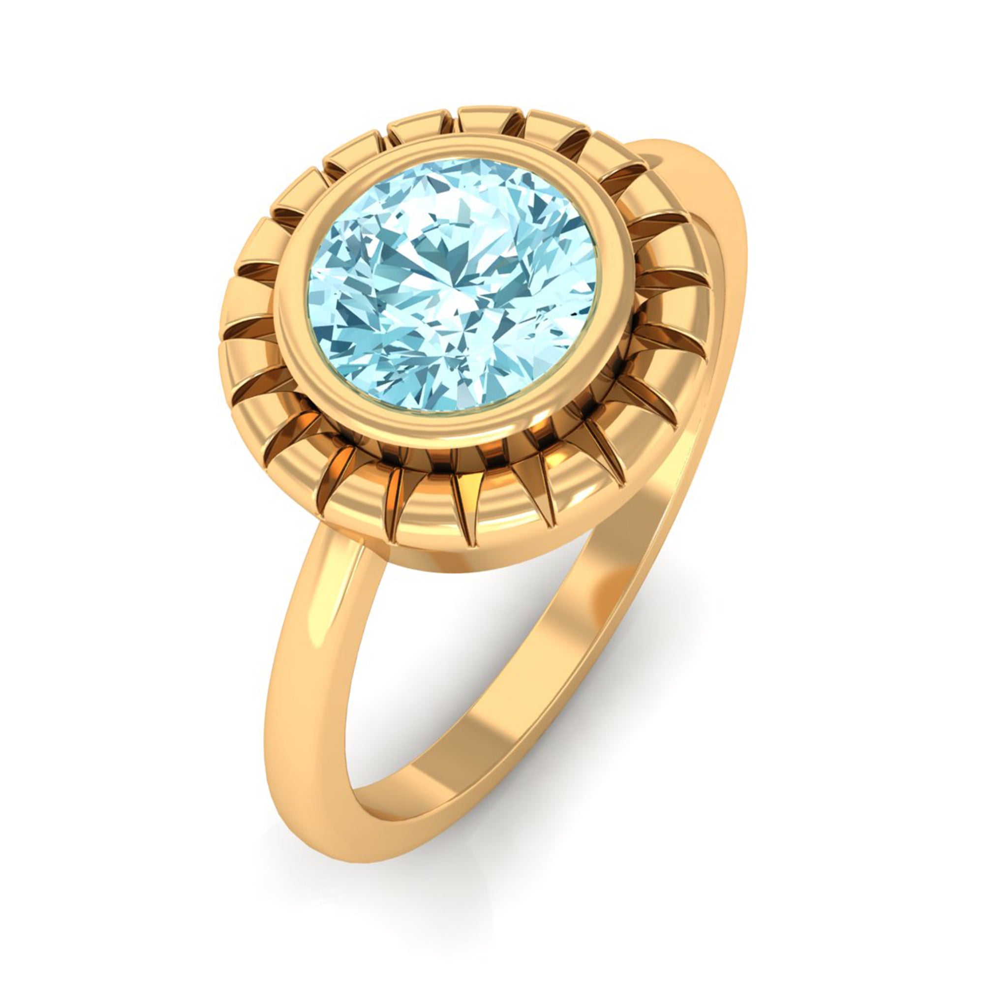 Aquamarine Solitaire Ring – Bezel Set Round Blue Gemstone Engagement Band