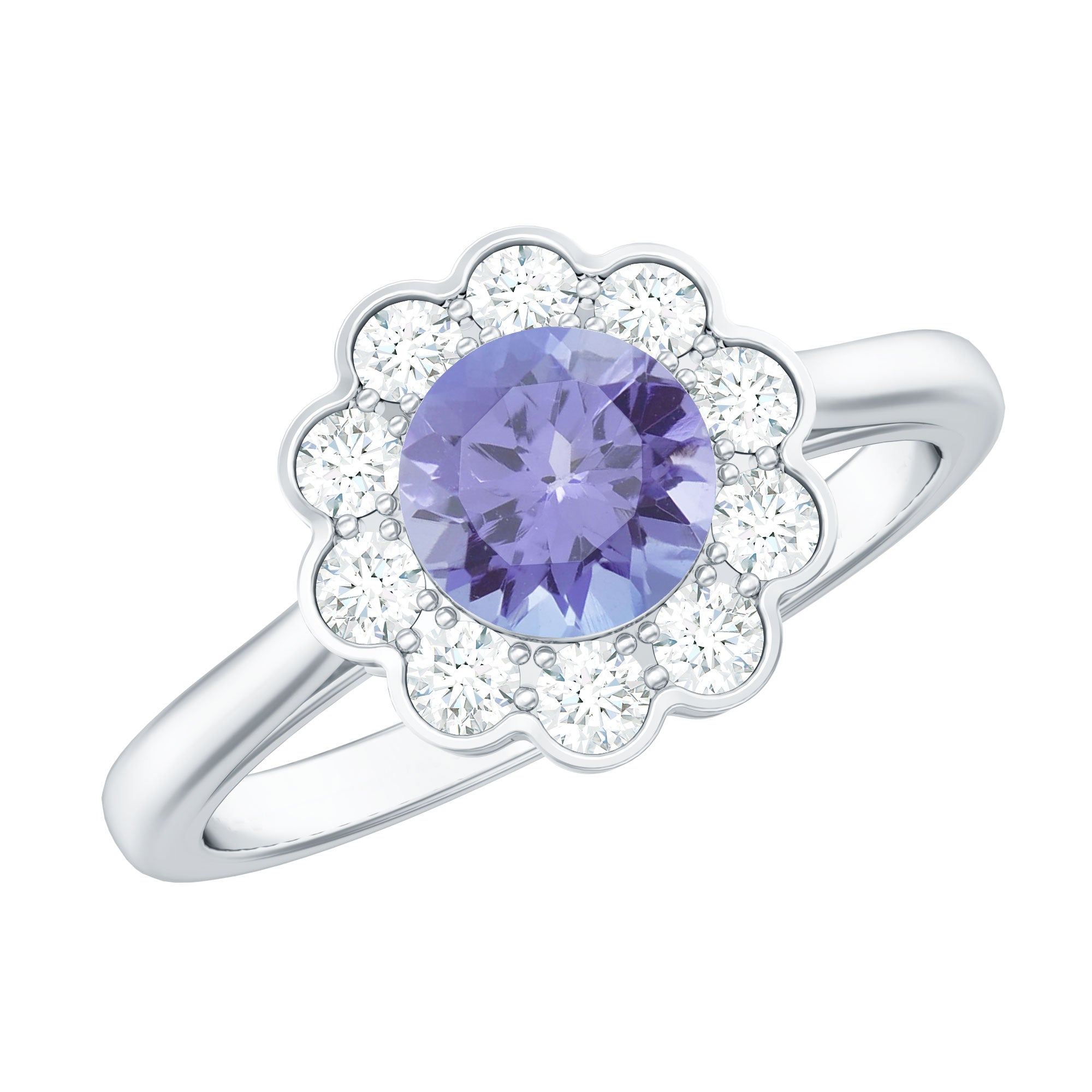 Tanzanite Engagement Ring – Floral Inspired Design With Diamond Halo Ring