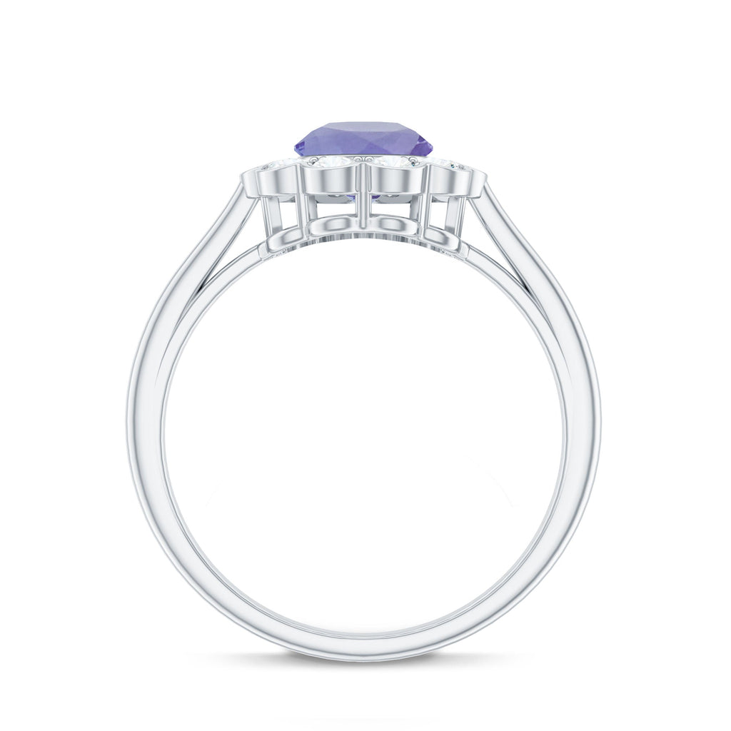 Tanzanite Engagement Ring – Floral Inspired Design With Diamond Halo Ring