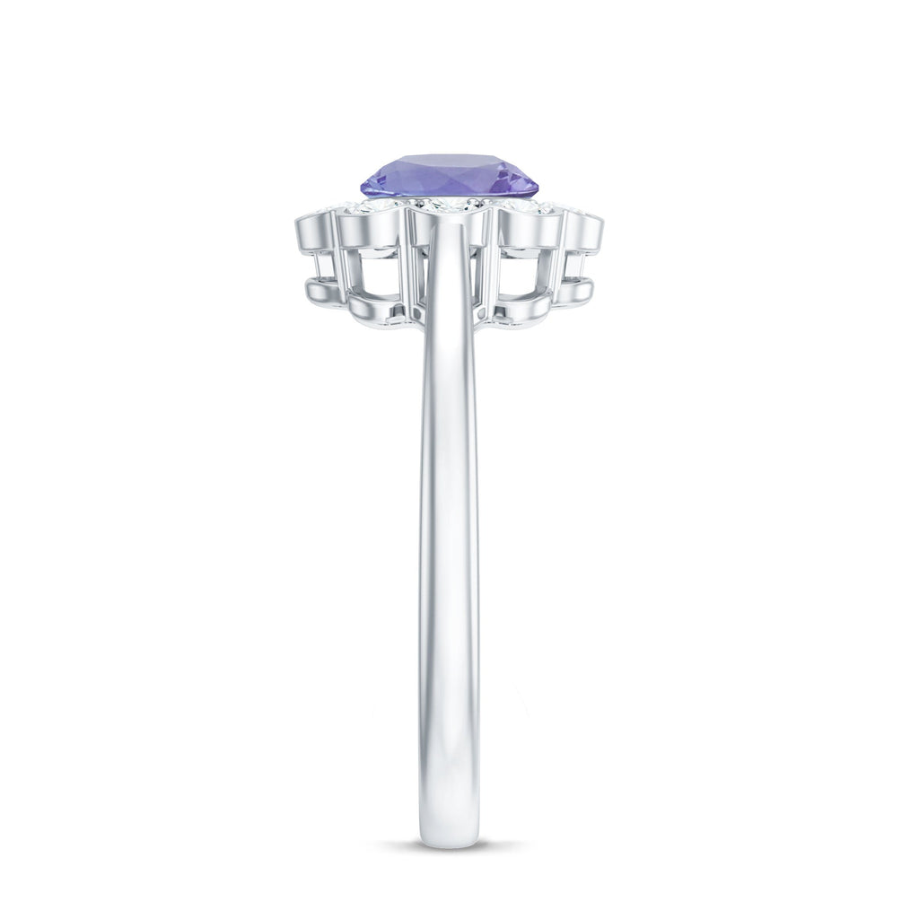 Tanzanite Engagement Ring – Floral Inspired Design With Diamond Halo Ring