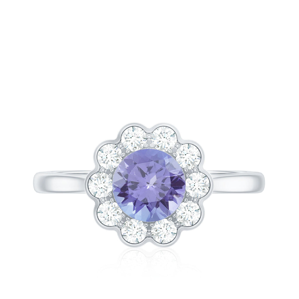 Tanzanite Engagement Ring – Floral Inspired Design With Diamond Halo Ring