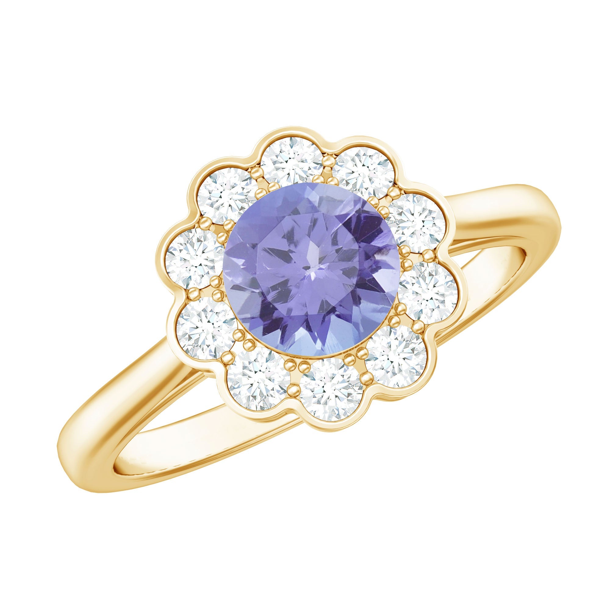 Tanzanite Engagement Ring – Floral Inspired Design With Diamond Halo Ring