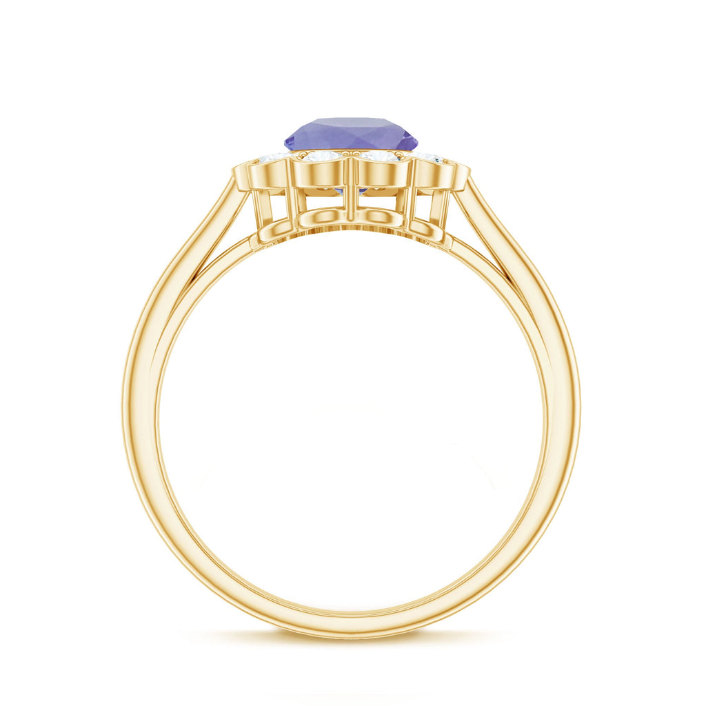 Tanzanite Engagement Ring – Floral Inspired Design With Diamond Halo Ring
