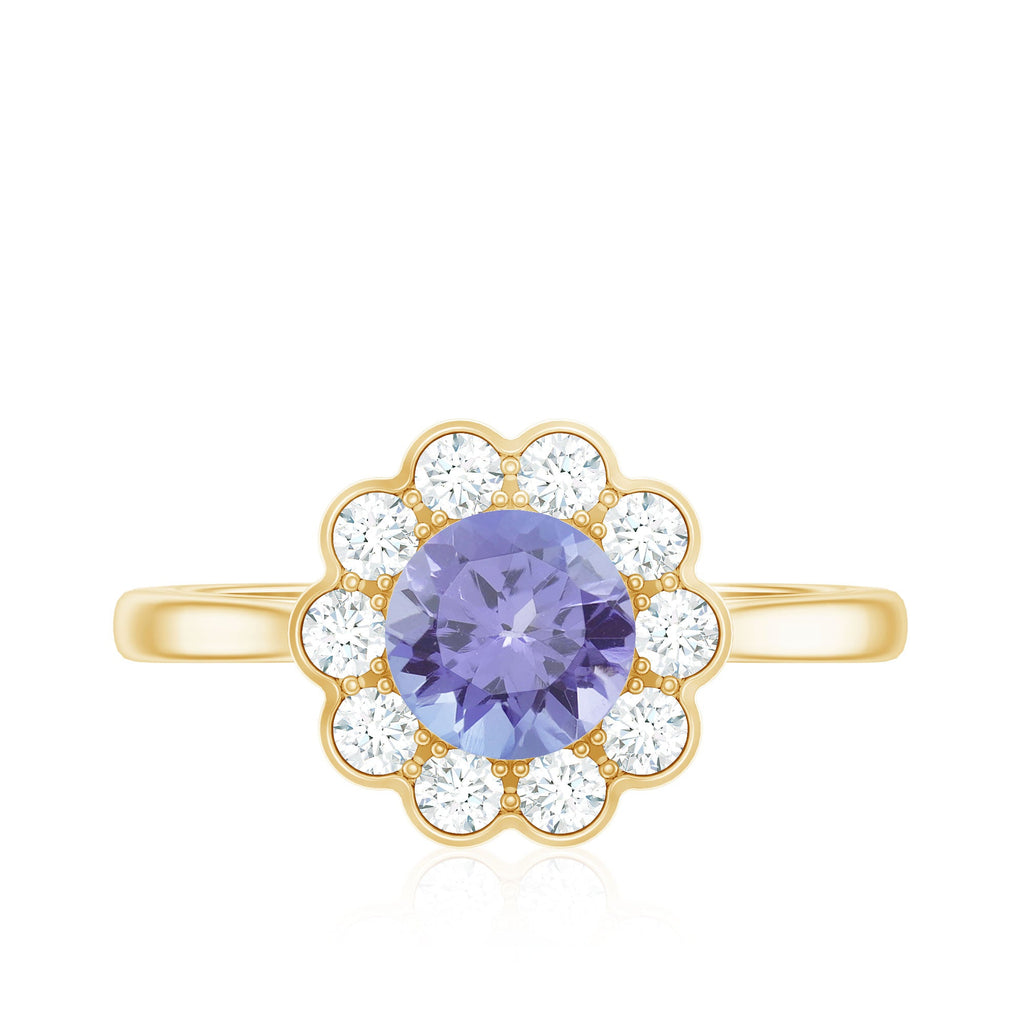 Tanzanite Engagement Ring – Floral Inspired Design With Diamond Halo Ring