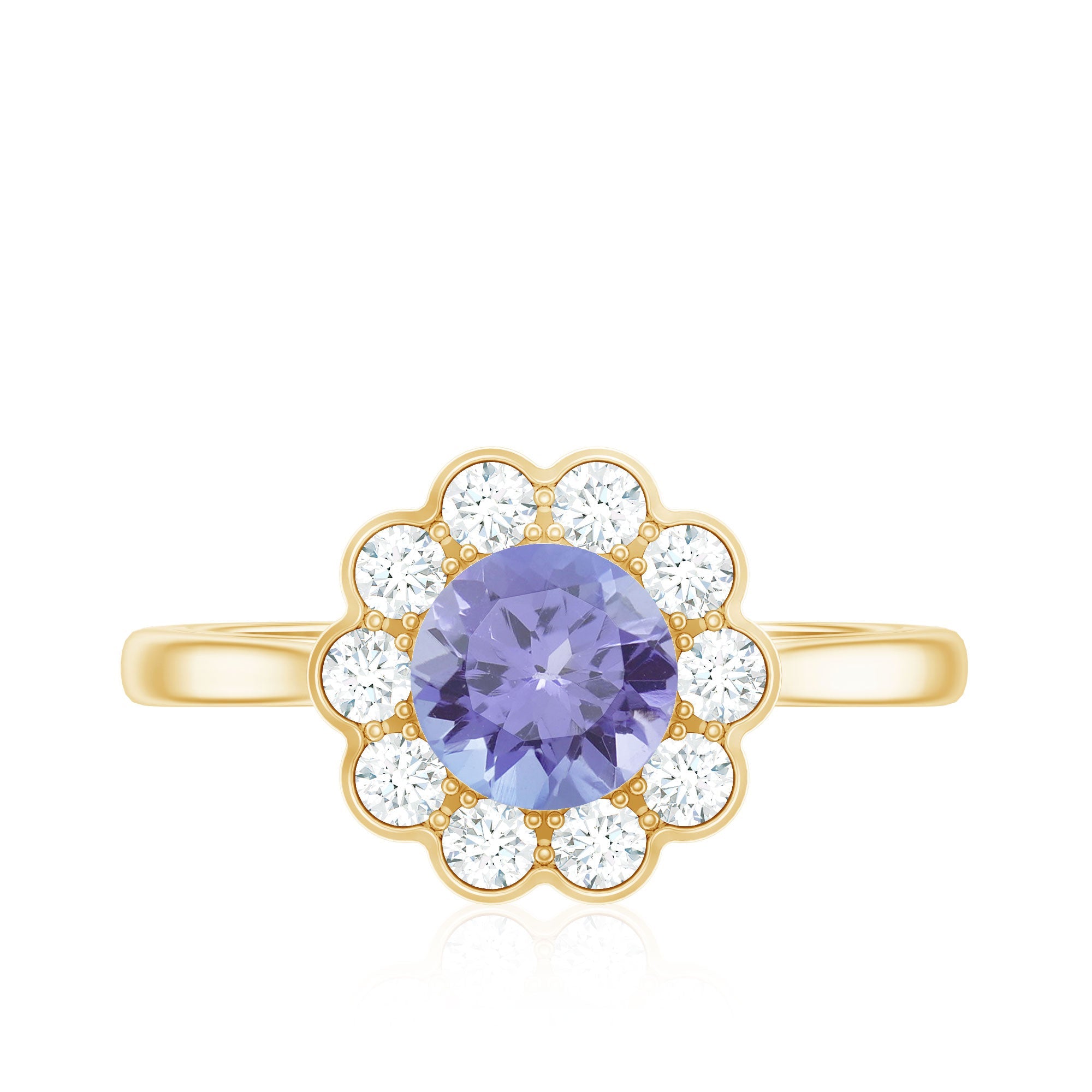 Tanzanite Engagement Ring – Floral Inspired Design With Diamond Halo Ring
