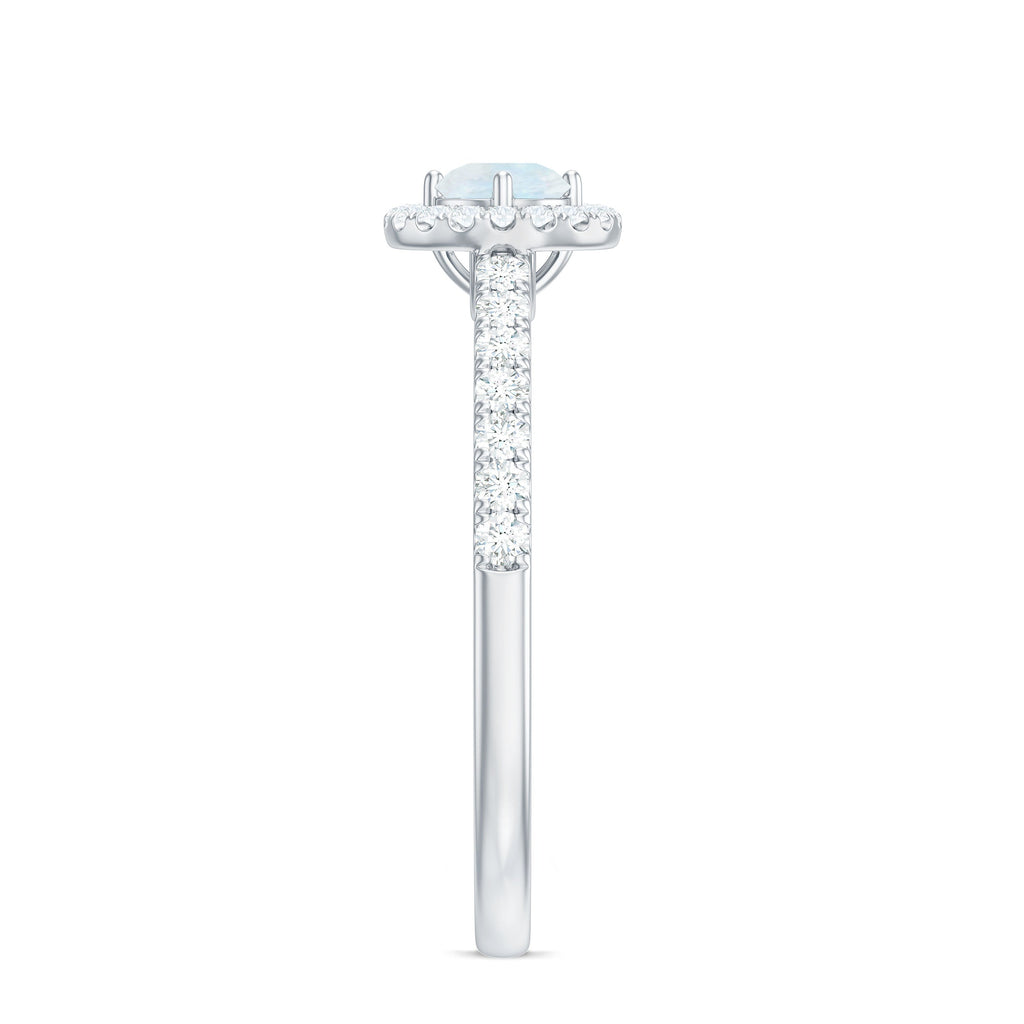 0.75 CT Moonstone and Diamond Halo Engagement Ring