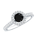 Minimal Black Spinel Minimal Engagement Ring with Diamond Halo