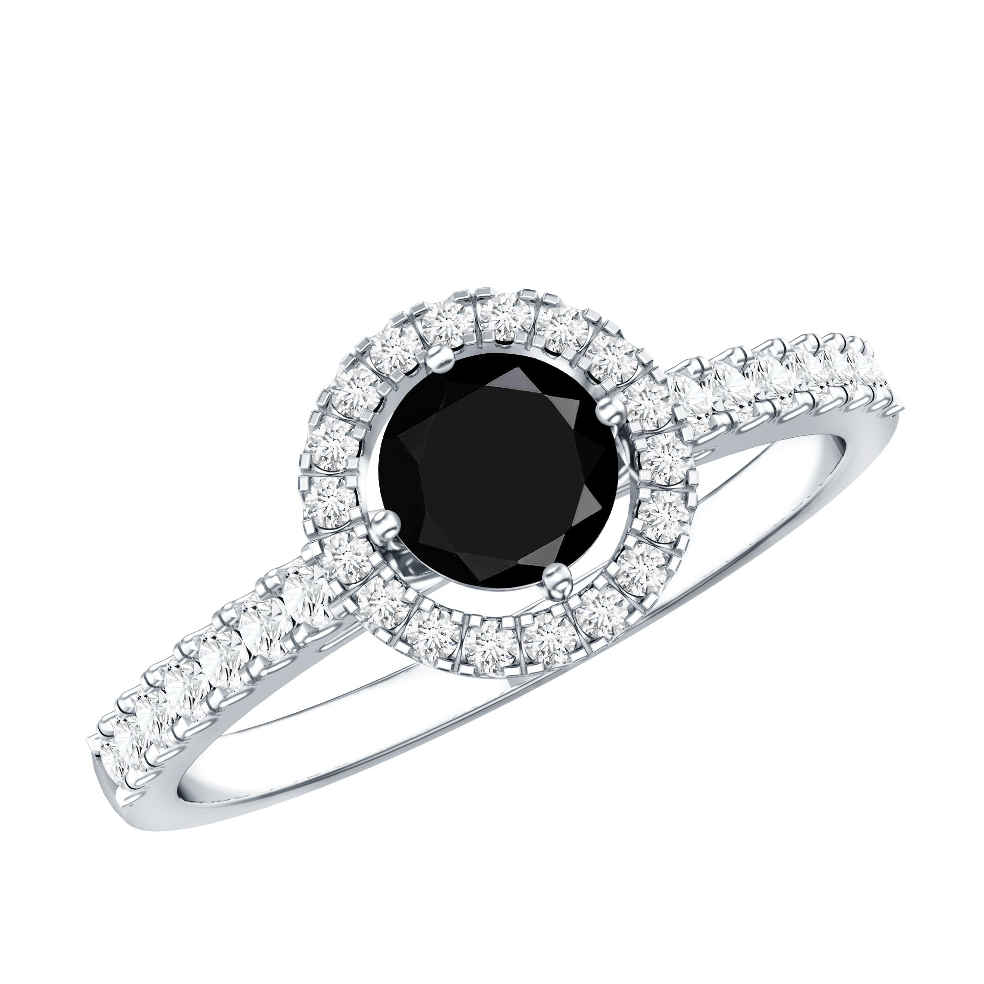 Minimal Black Spinel Minimal Engagement Ring with Diamond Halo
