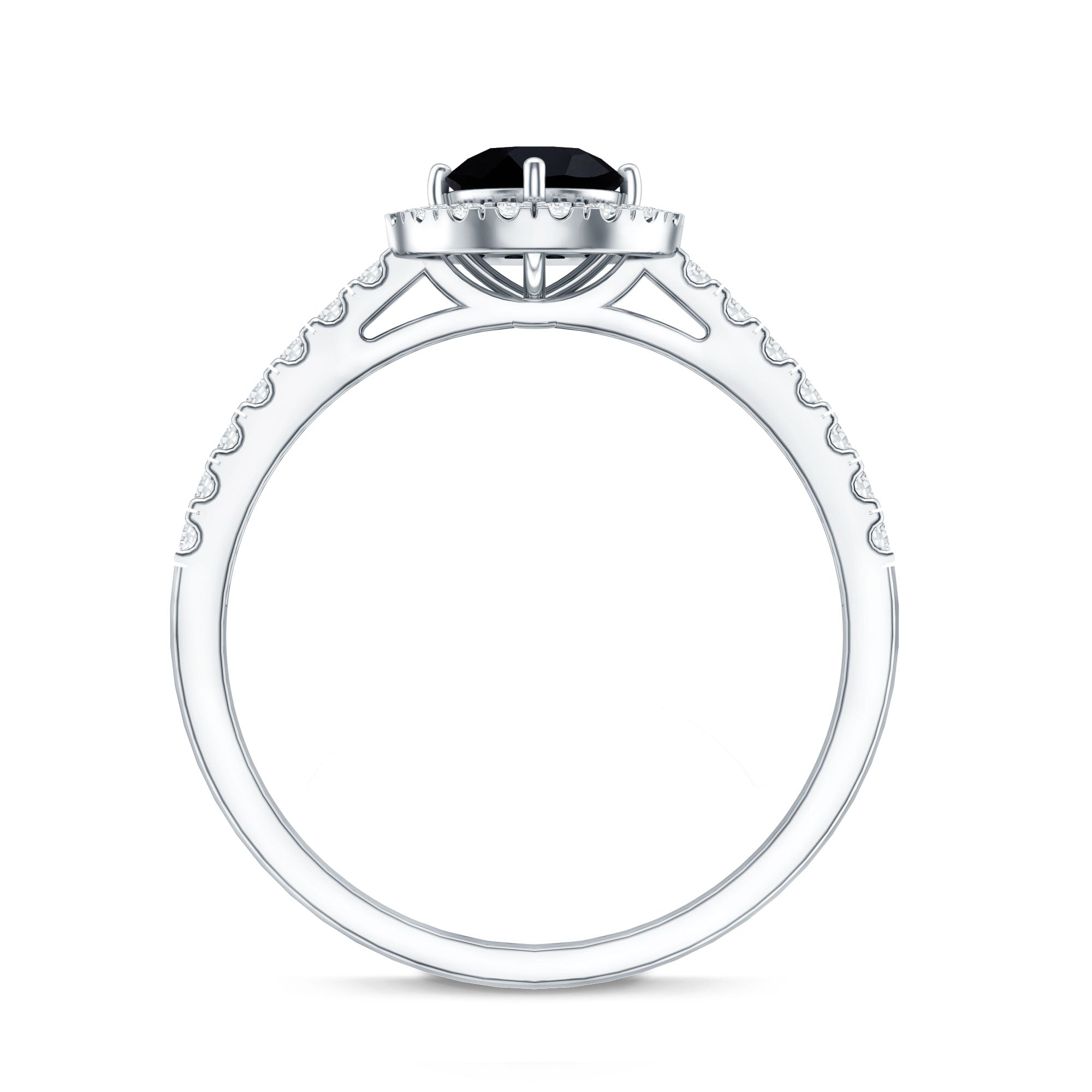 Minimal Black Spinel Minimal Engagement Ring with Diamond Halo