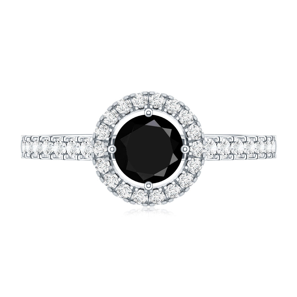 Minimal Black Spinel Minimal Engagement Ring with Diamond Halo