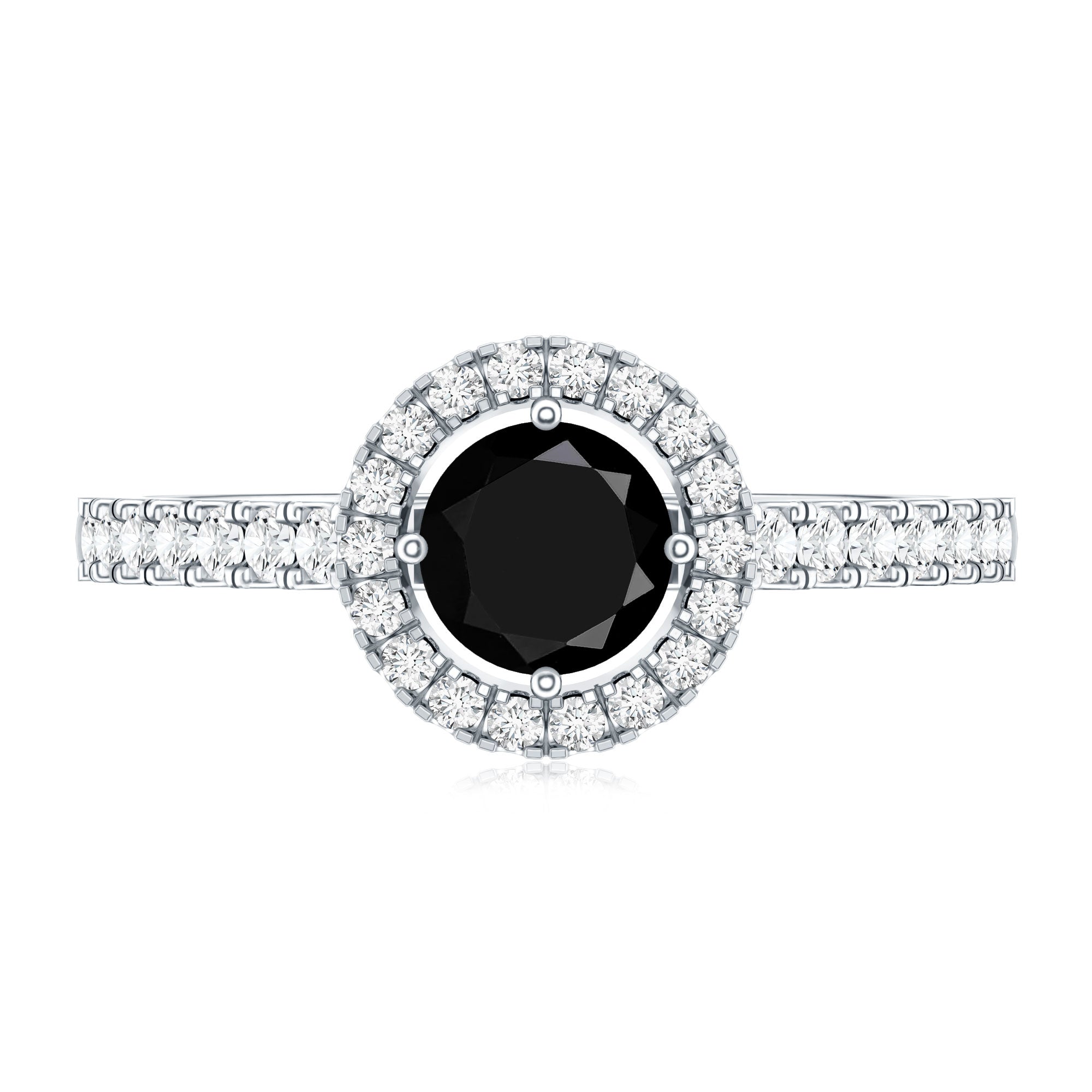 Minimal Black Spinel Minimal Engagement Ring with Diamond Halo