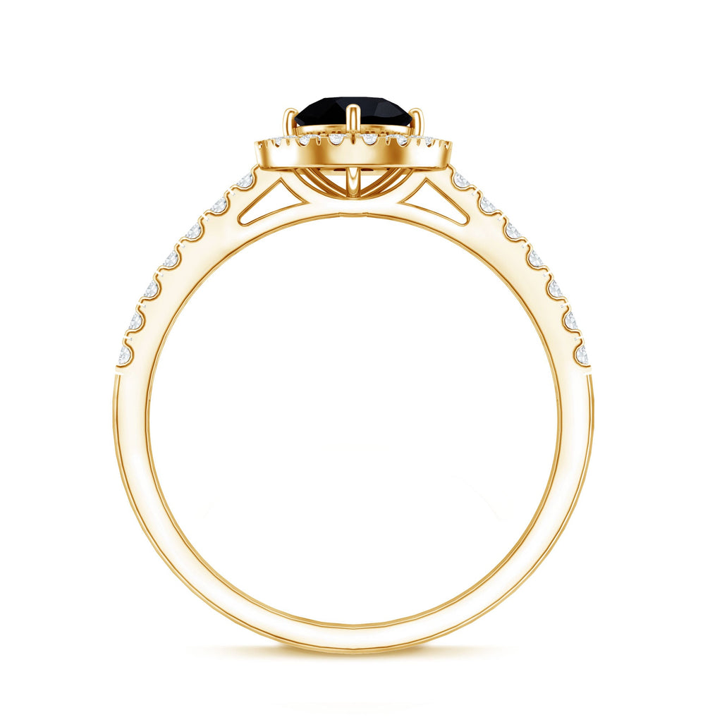 Minimal Black Spinel Minimal Engagement Ring with Diamond Halo