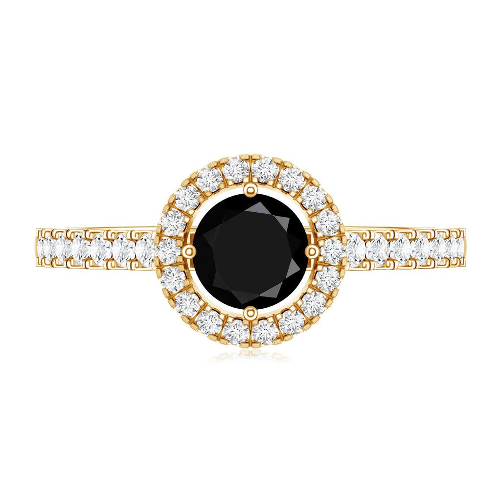 Minimal Black Spinel Minimal Engagement Ring with Diamond Halo