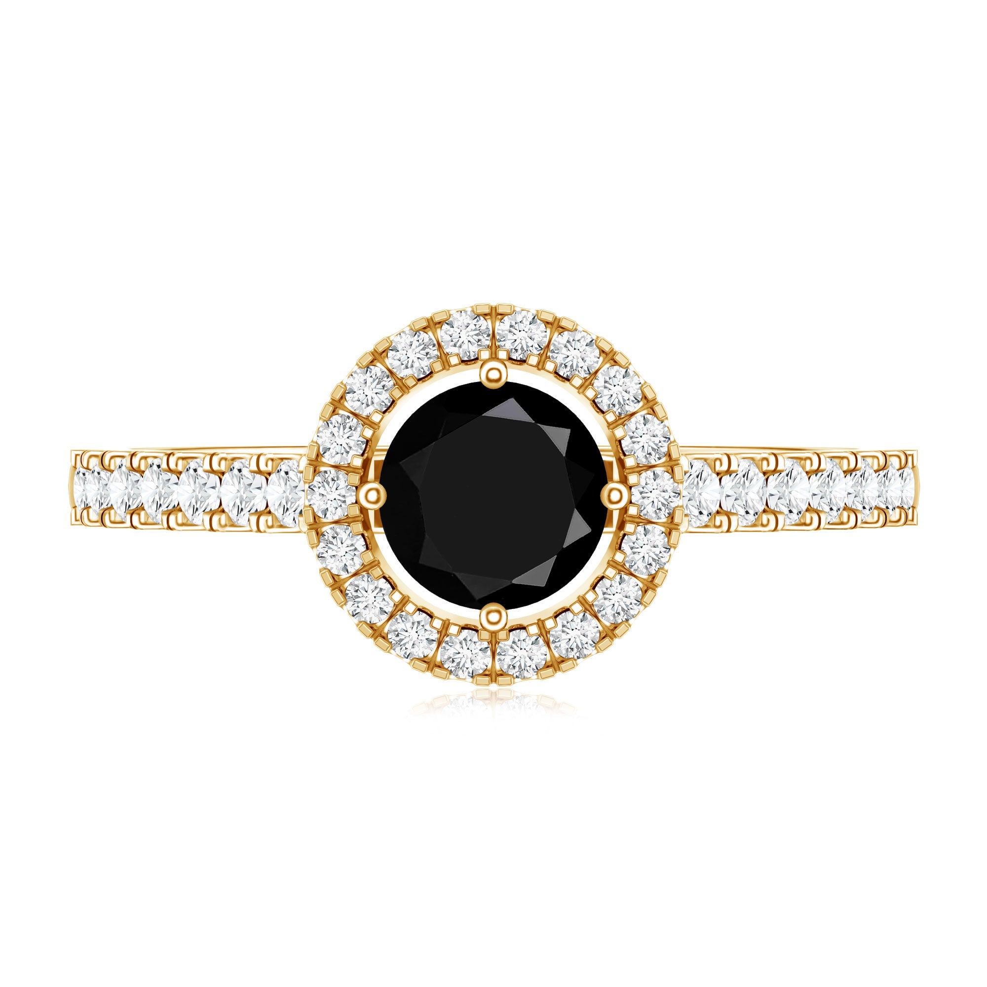 Minimal Black Spinel Minimal Engagement Ring with Diamond Halo
