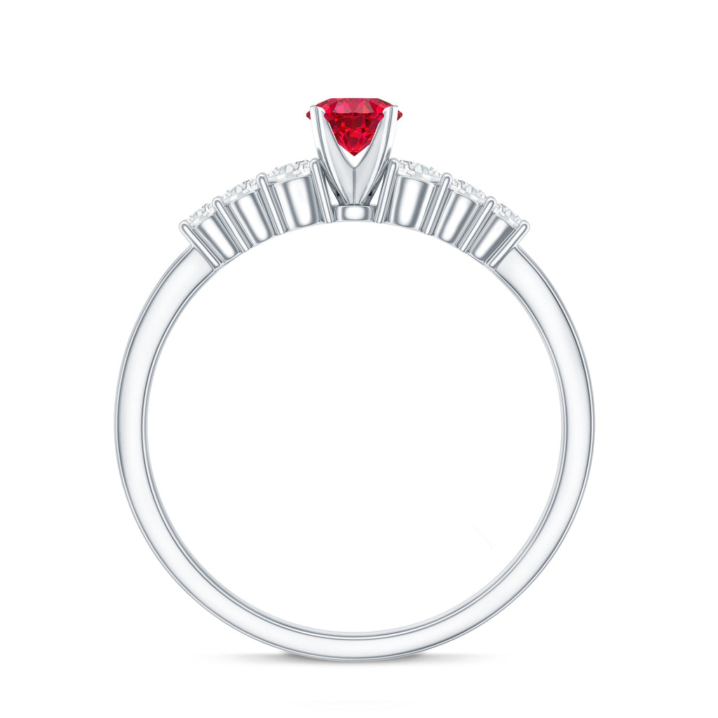 Graduated style lab created ruby and diamond promise ring in silver setting