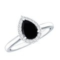 Certified Real Black Spinel Teardrop Engagement Ring with Diamond Halo